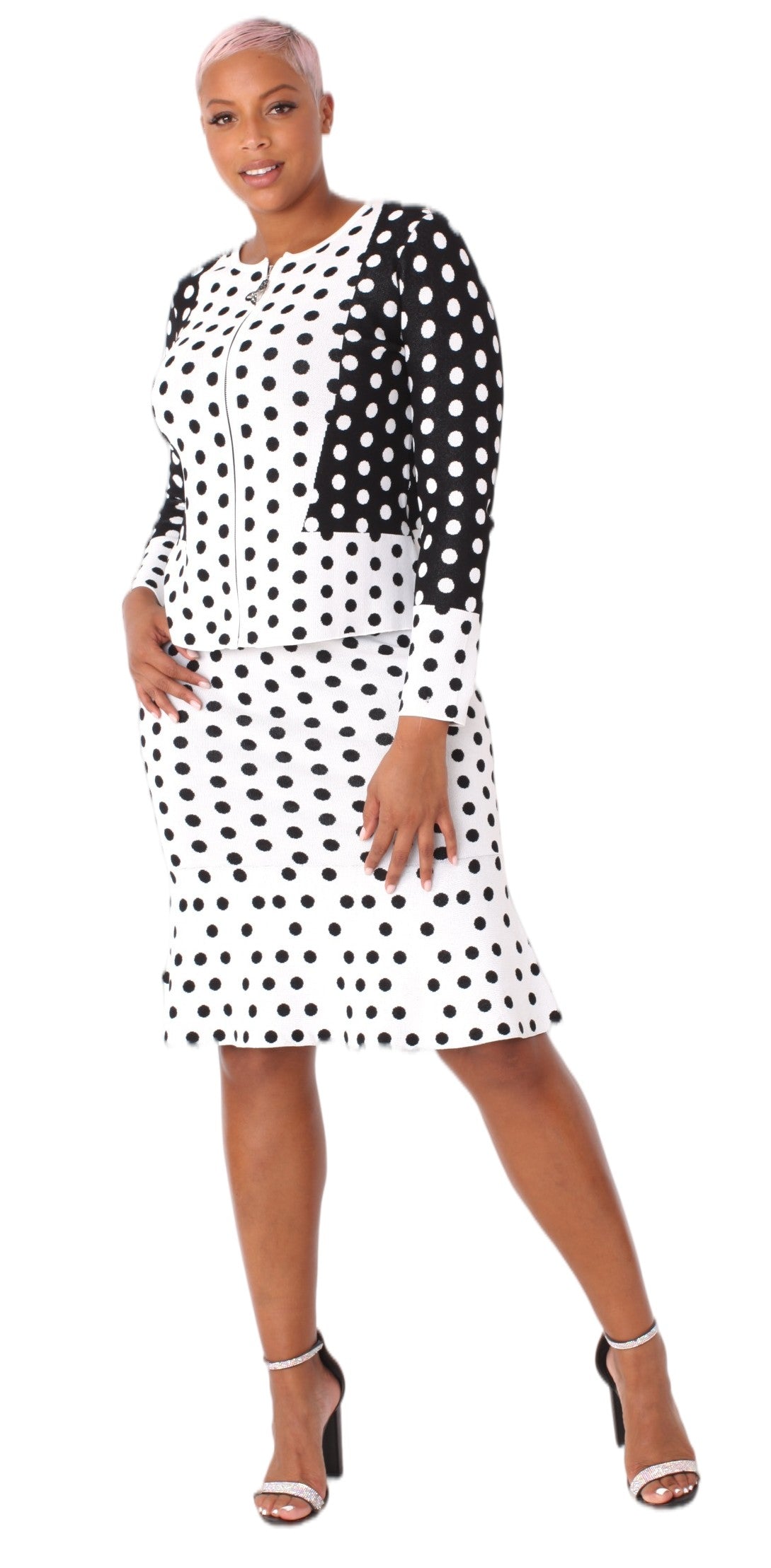 Sophisticated Black and White Polka Skirt Set
