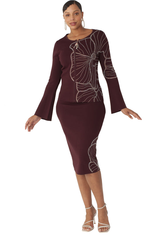 Burgundy Bell Sleeve Rhinestone Suit | Tally Taylor
