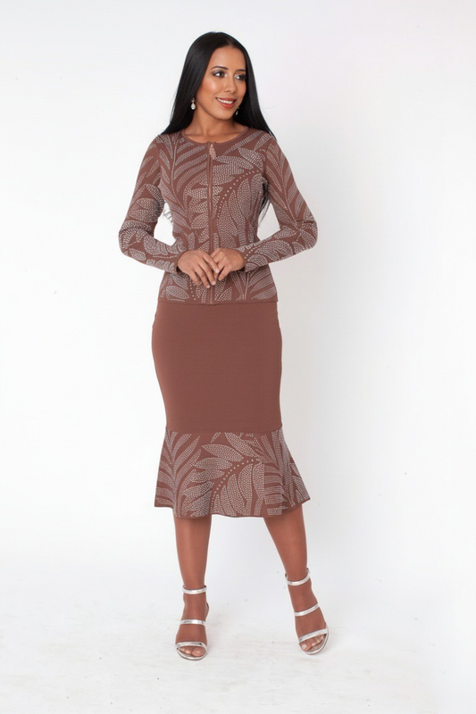 Rhinestone Knit Jacket & Mermaid Skirt Set - 5396