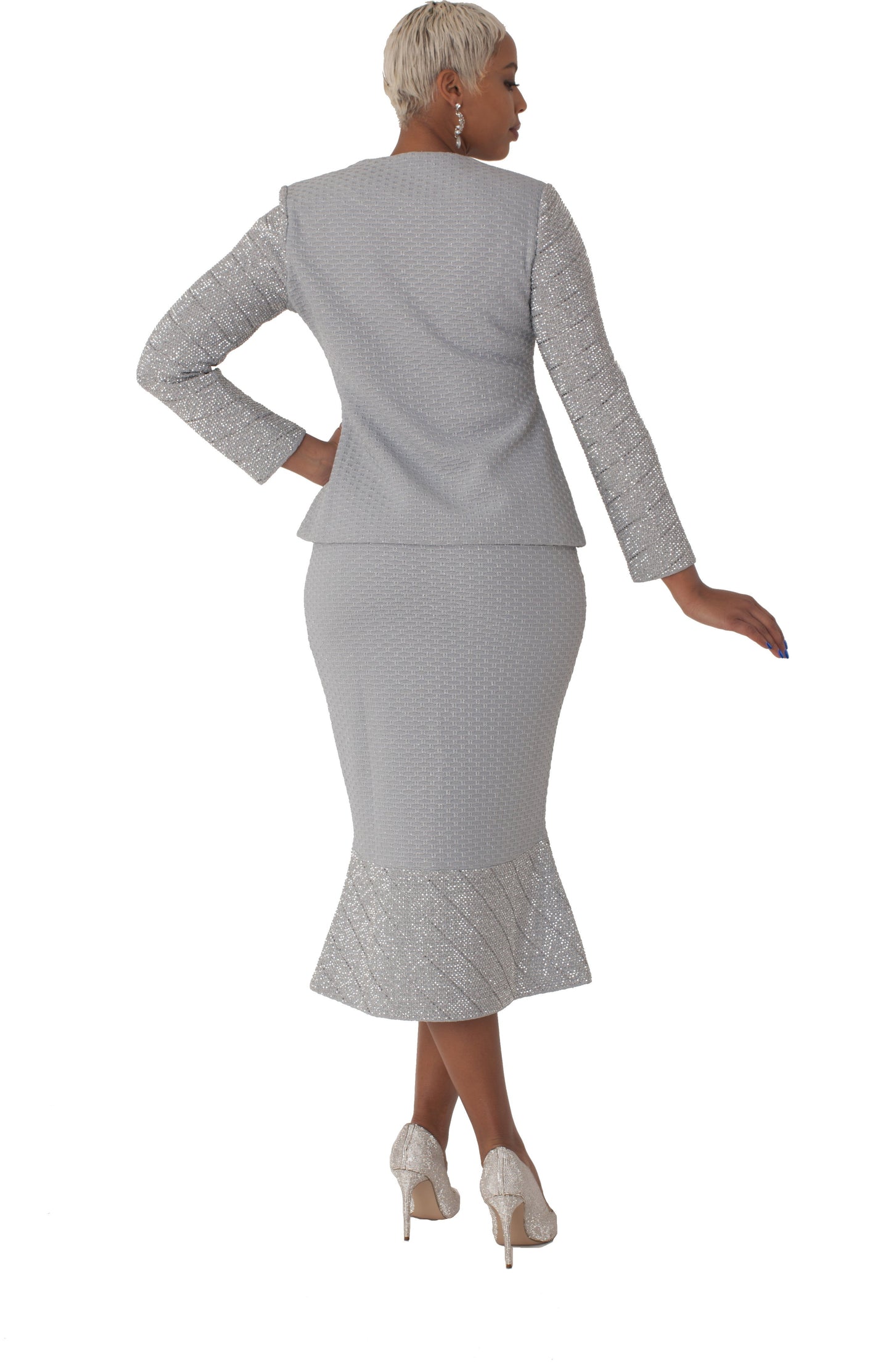 Silver Shimmer Textured Knit Suit