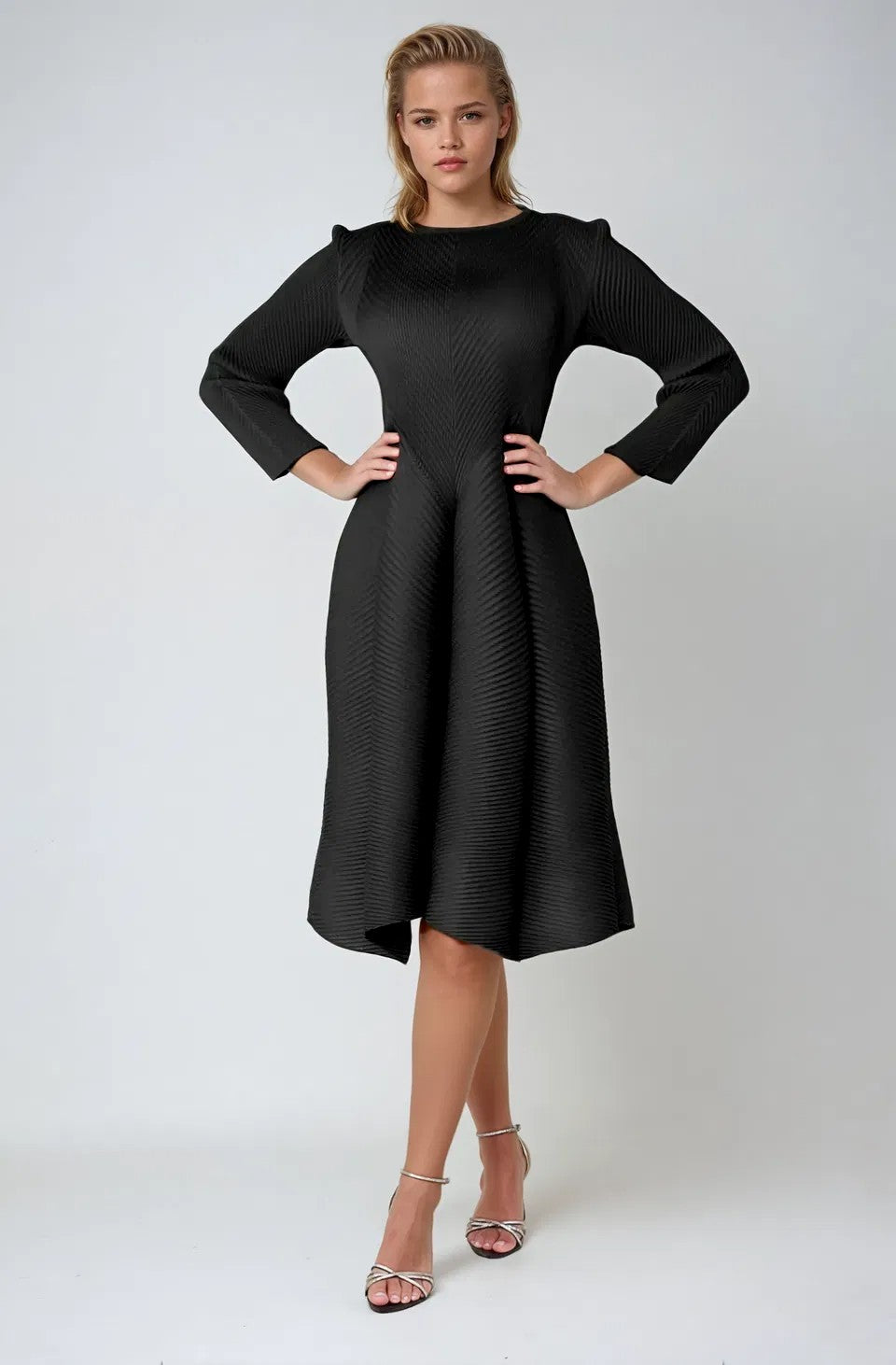 Vibrant Textured Bubble Midi Dress - 82765