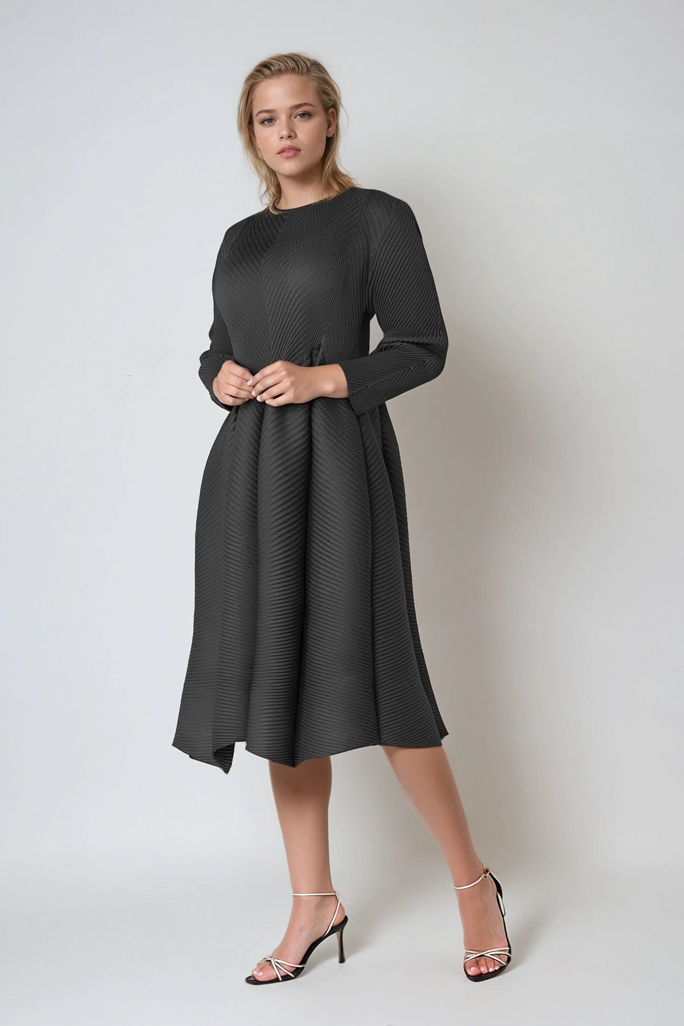 Vibrant Textured Bubble Midi Dress - 82765