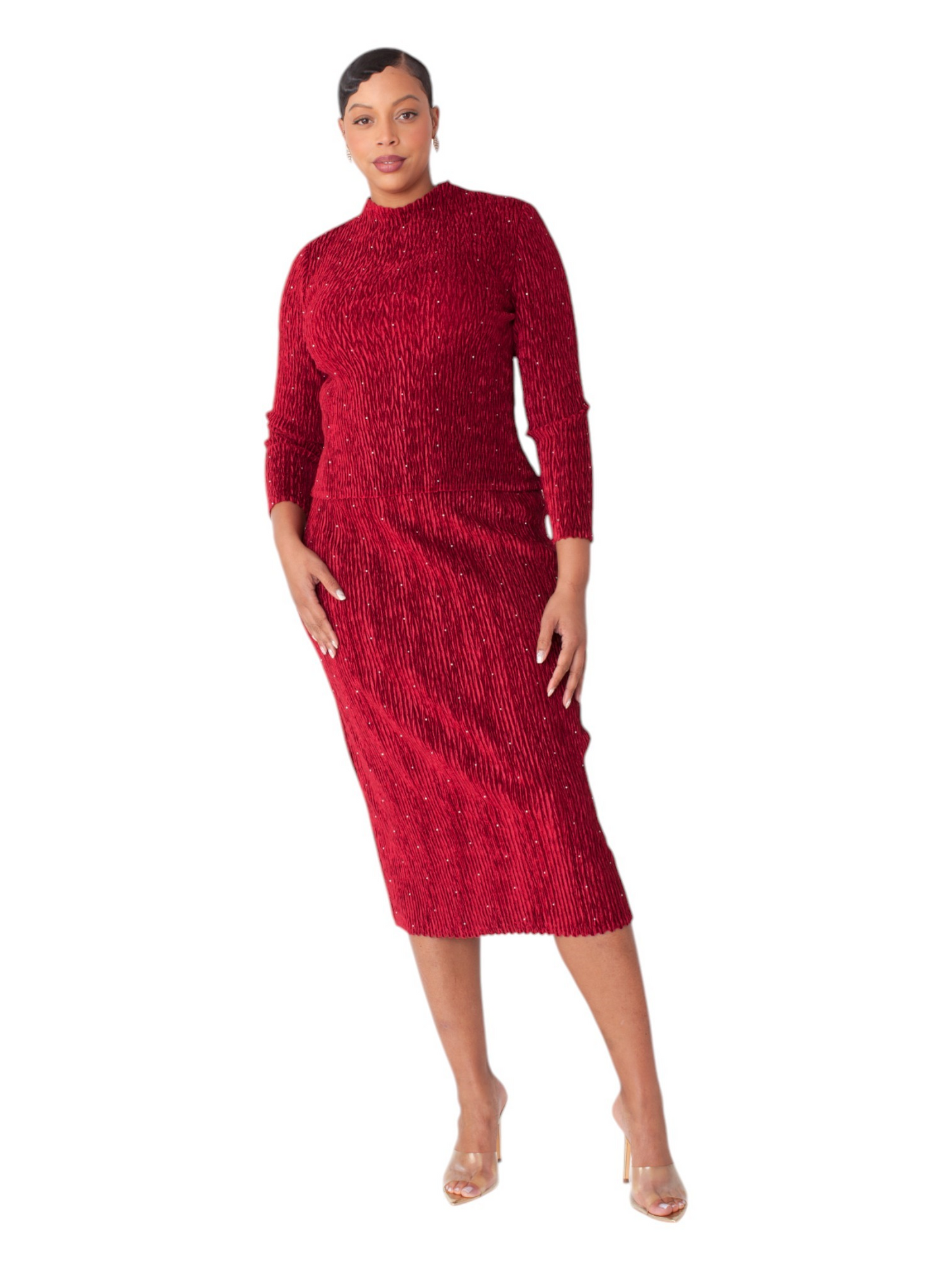 Velvet Midi Skirt Set - 82767