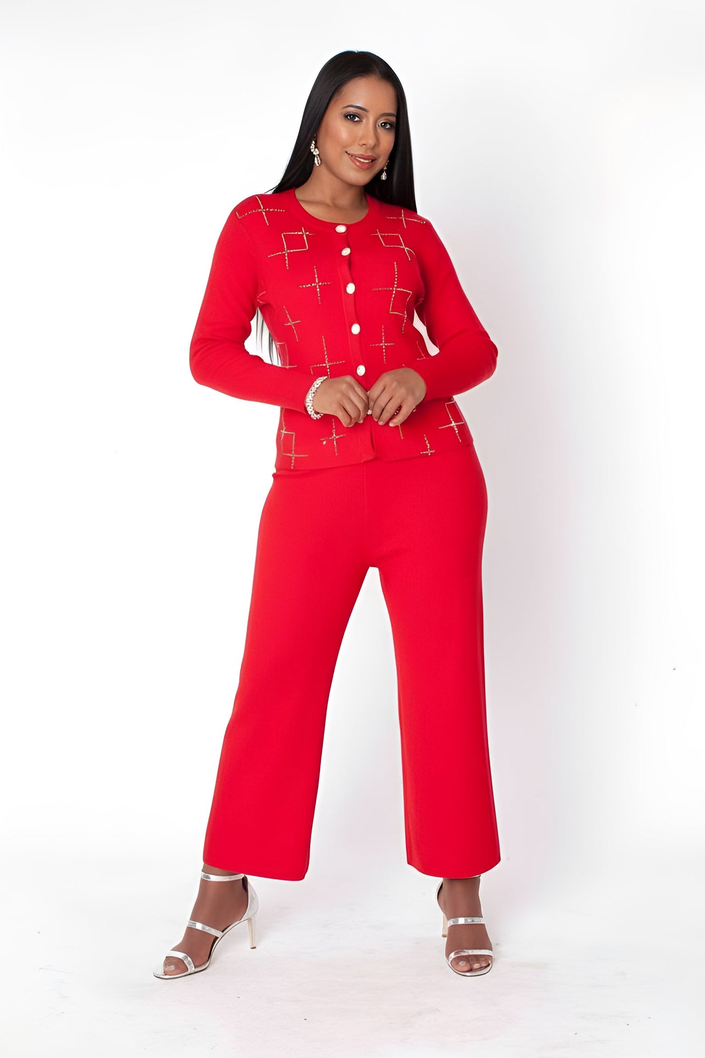 Modern 3-Piece Knit Set with Rhinestone Detail - 82896