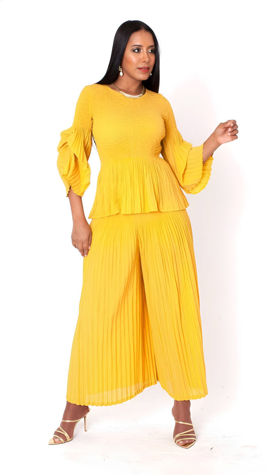 Ruched Sleeve Pleated Pantset - 82909