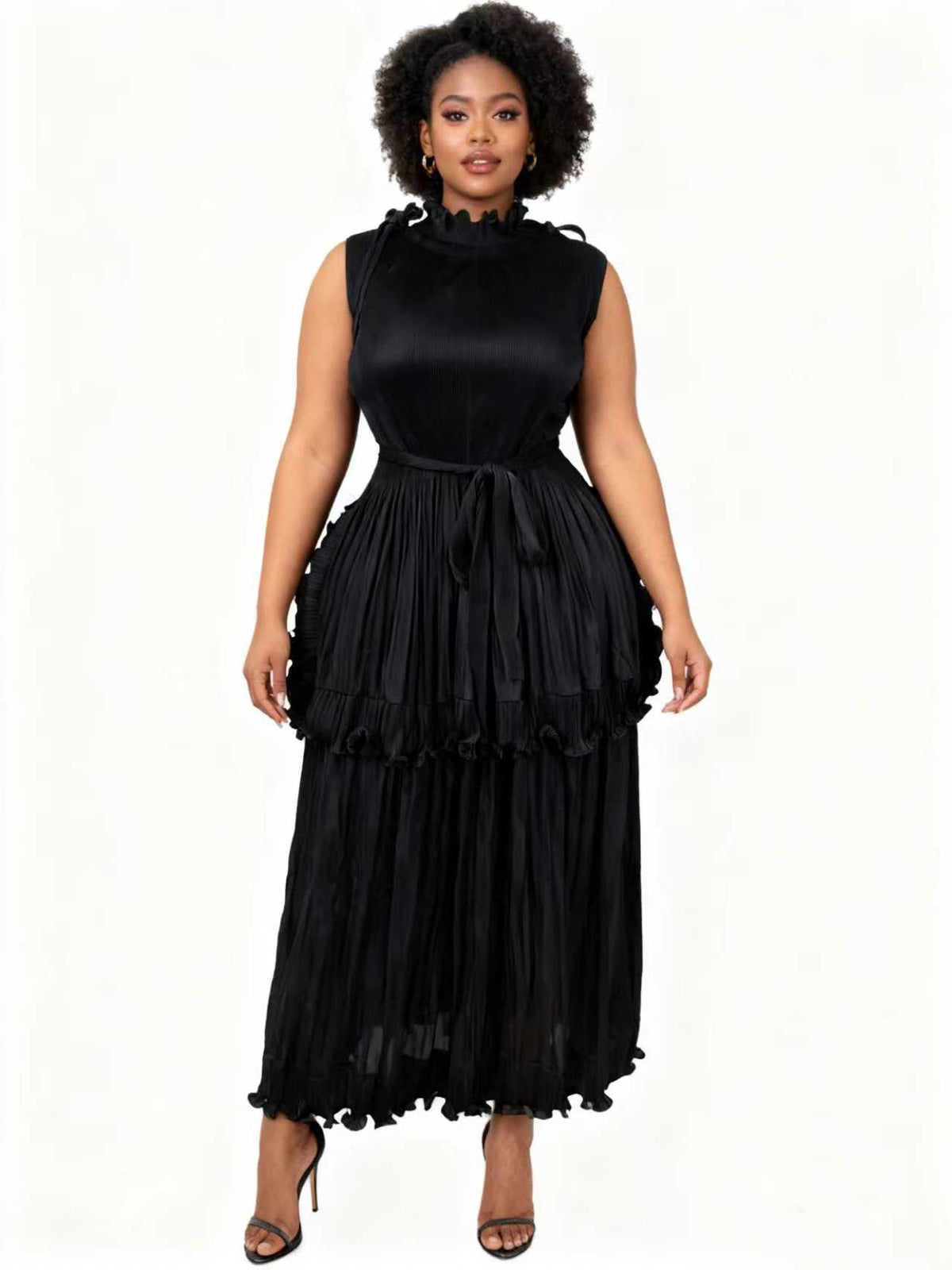 Ruffle-Tiered-Pleated-Midi-Dress-83007-Black