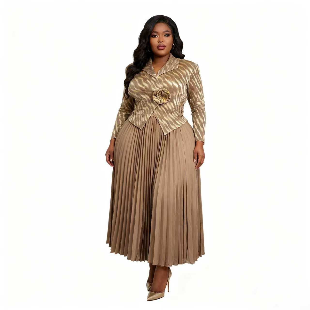Rhombus Pleated Skirt Suit - 83008