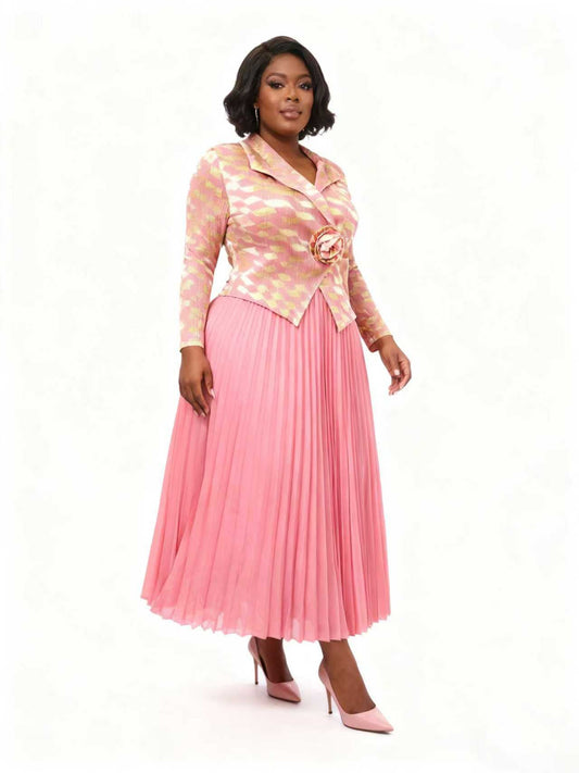 Rhombus Pleated Skirt Suit - 83008