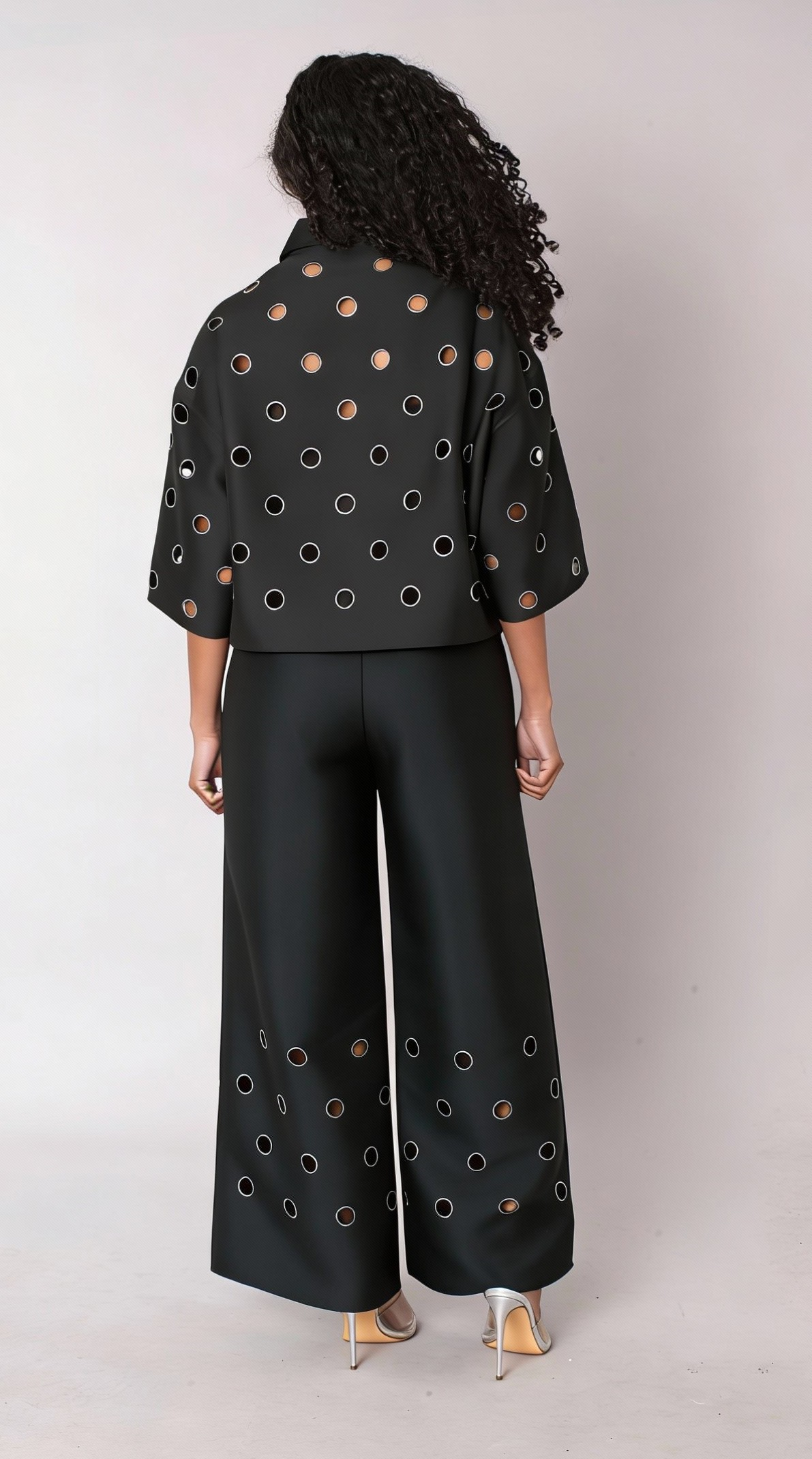 Cutout Grommet Cropped Button Down Top - 83038