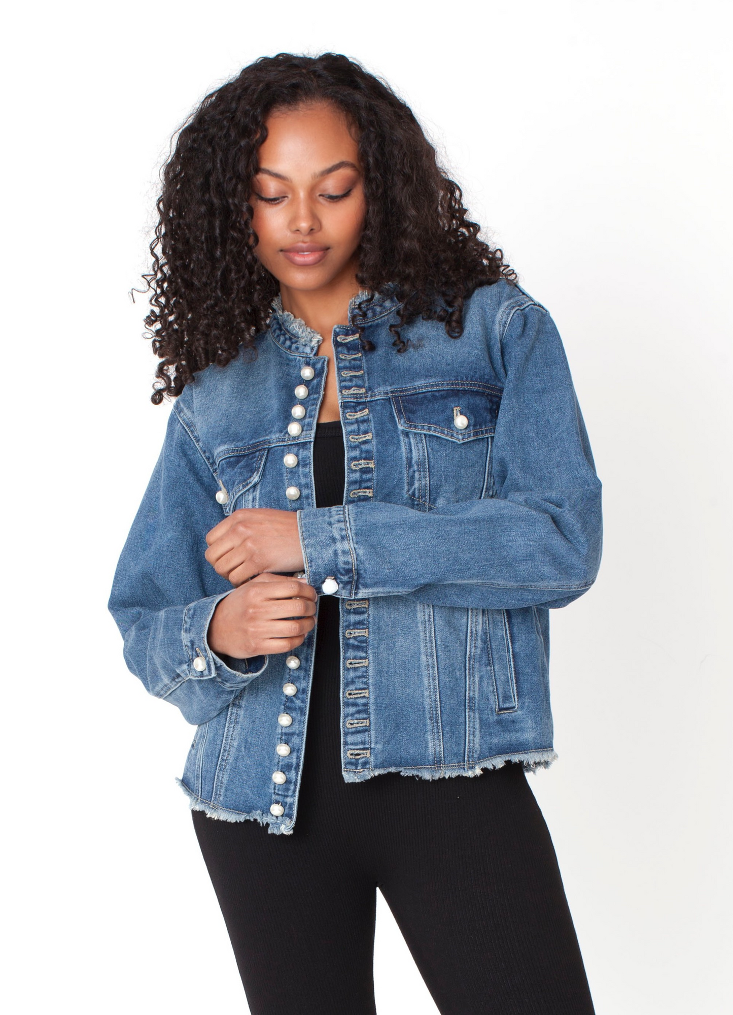 Pearl Button Denim Jacket - 83040