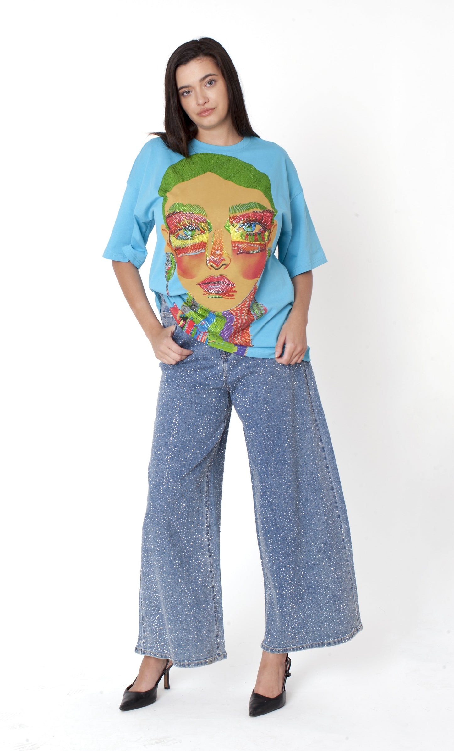 Electric Portrait Rhinestone Tee - 83064