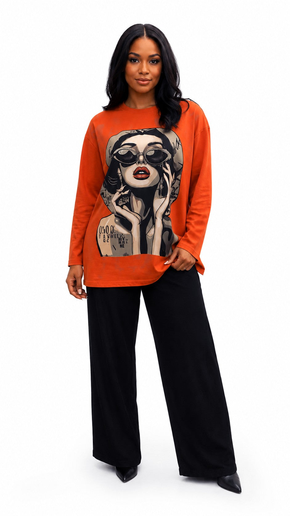 Portrait Print Long-Sleeve Top - 83433