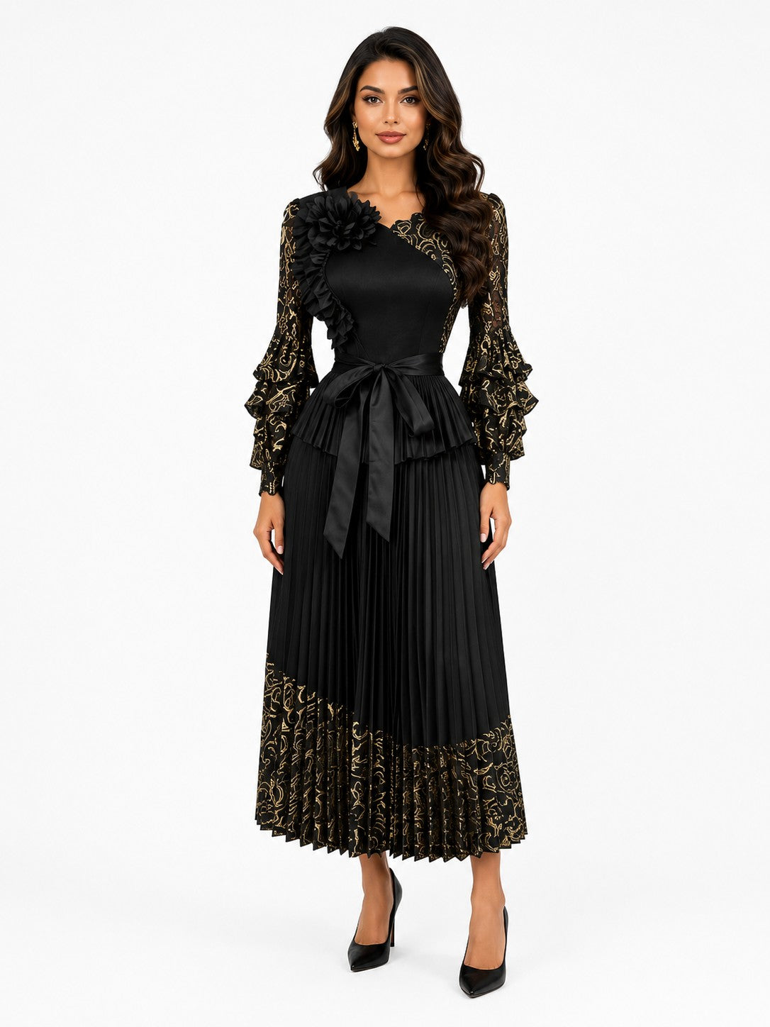 Floral Lace Pleated Skirt Set - 83459
