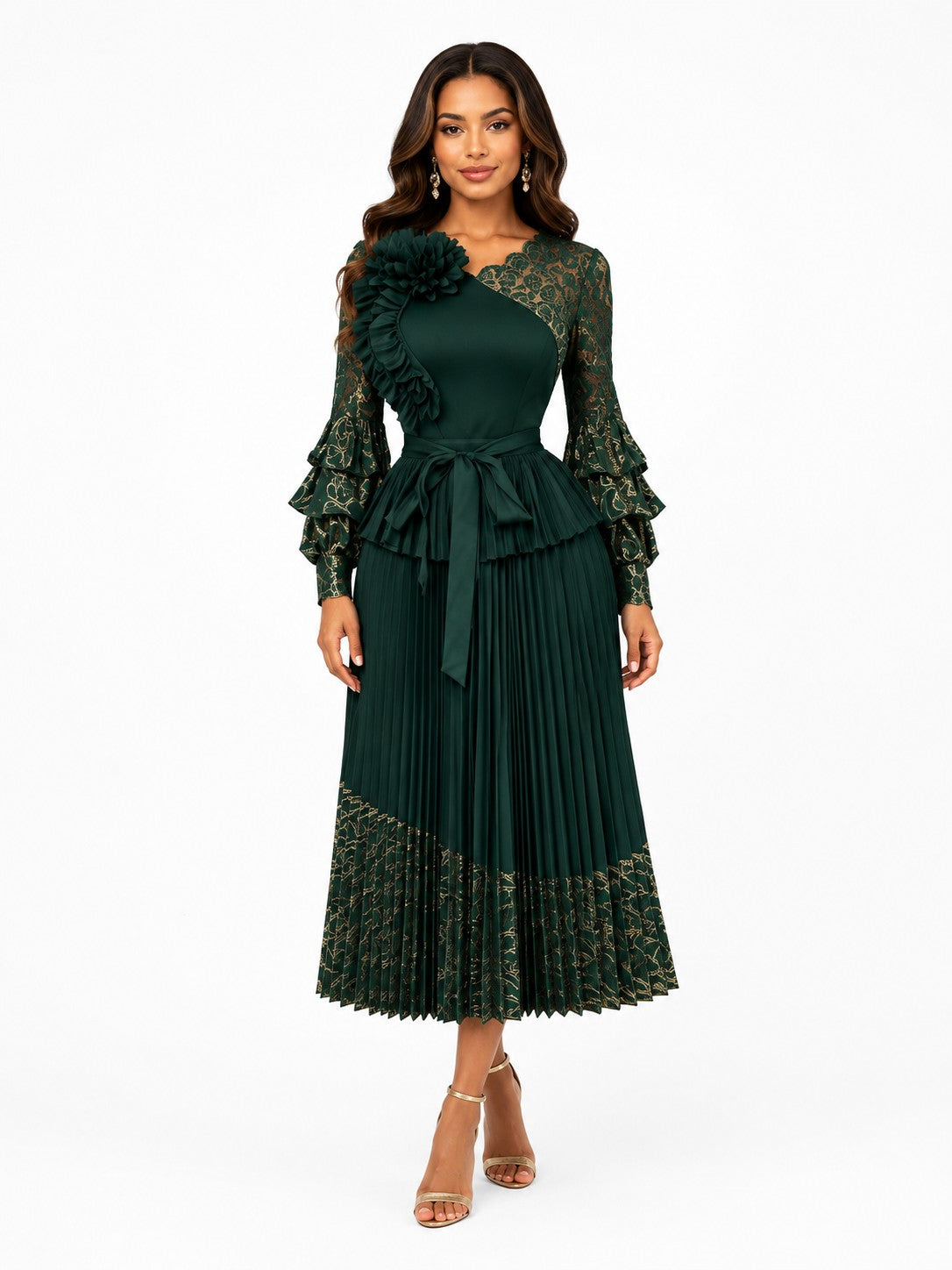 Floral Lace Pleated Skirt Set - 83459
