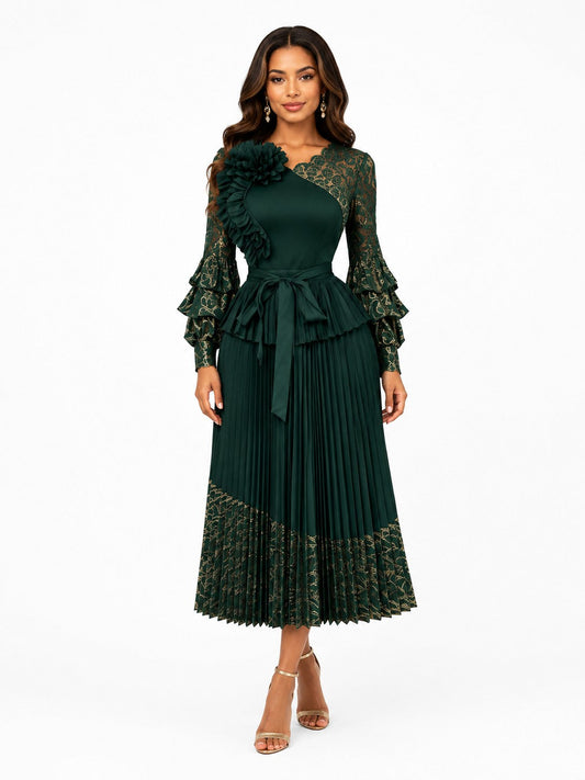 Floral Lace Pleated Skirt Set - 83459