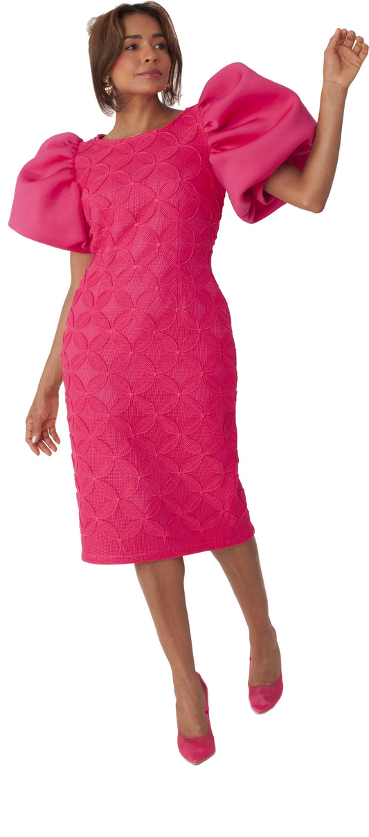 Puff Sleeve Textured Midi Dress -9727