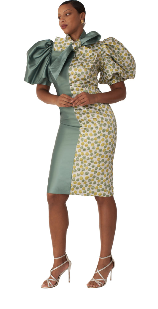 Olivi multi Polka Dot Puff Sleeve Dress with Bow