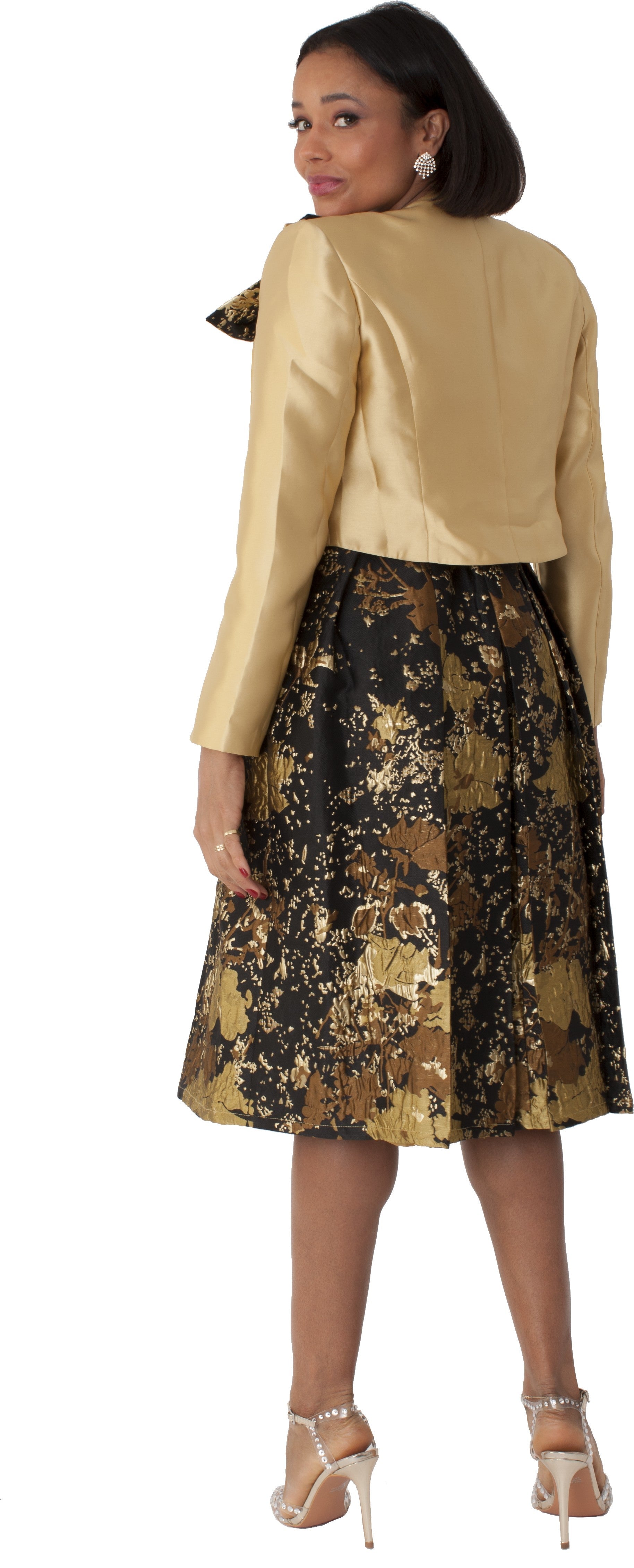 Brocade Dress Set with Jacket & Brooch