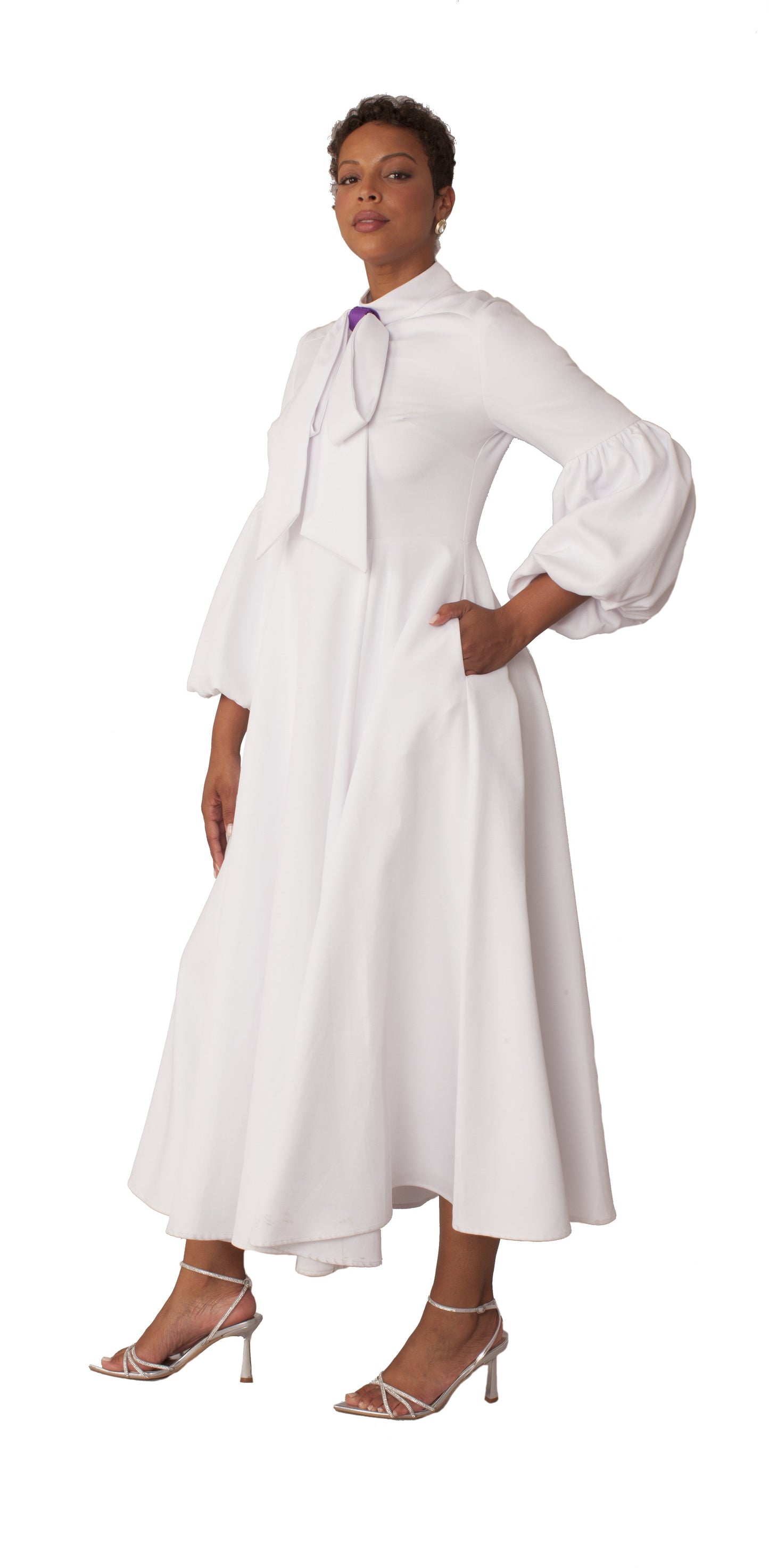 Plus Size Modest Clergy Dress with Bell Sleeves – 4846W