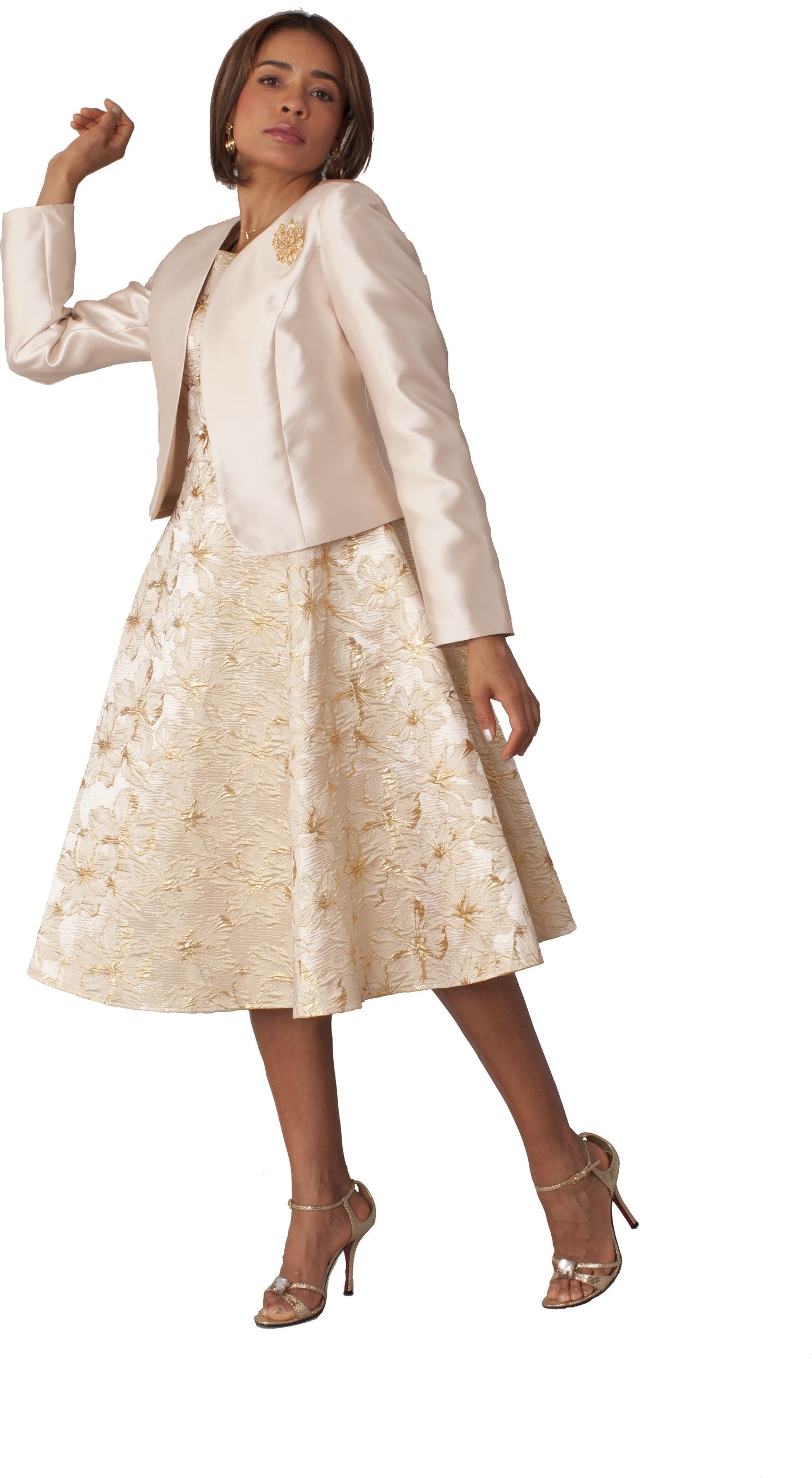 Plus Size Floral Brocade Church Dress with Jacket- 4819W