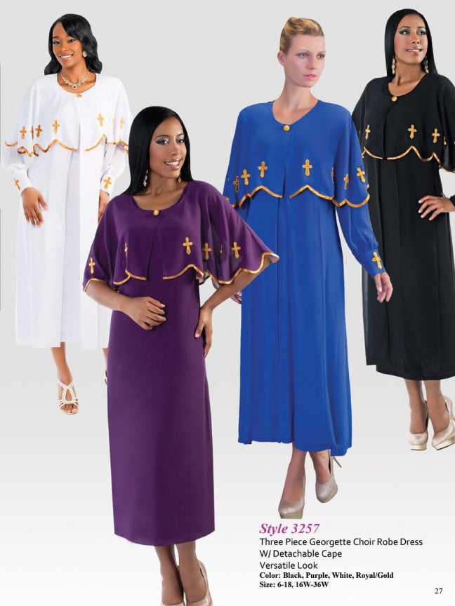 Plus Size Royal Gold Choir Robe Dress with Detachable Cape