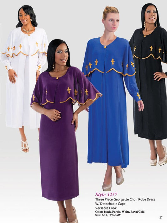 Plus Size Royal Gold Choir Robe Dress with Detachable Cape