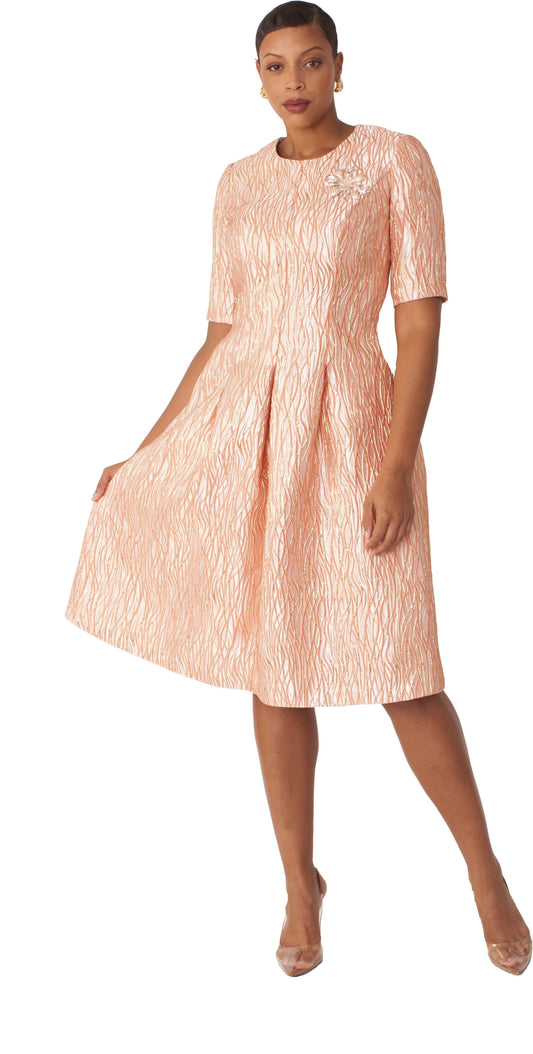 Blush Pink Jacquard Fit & Flare Dress with Brooch