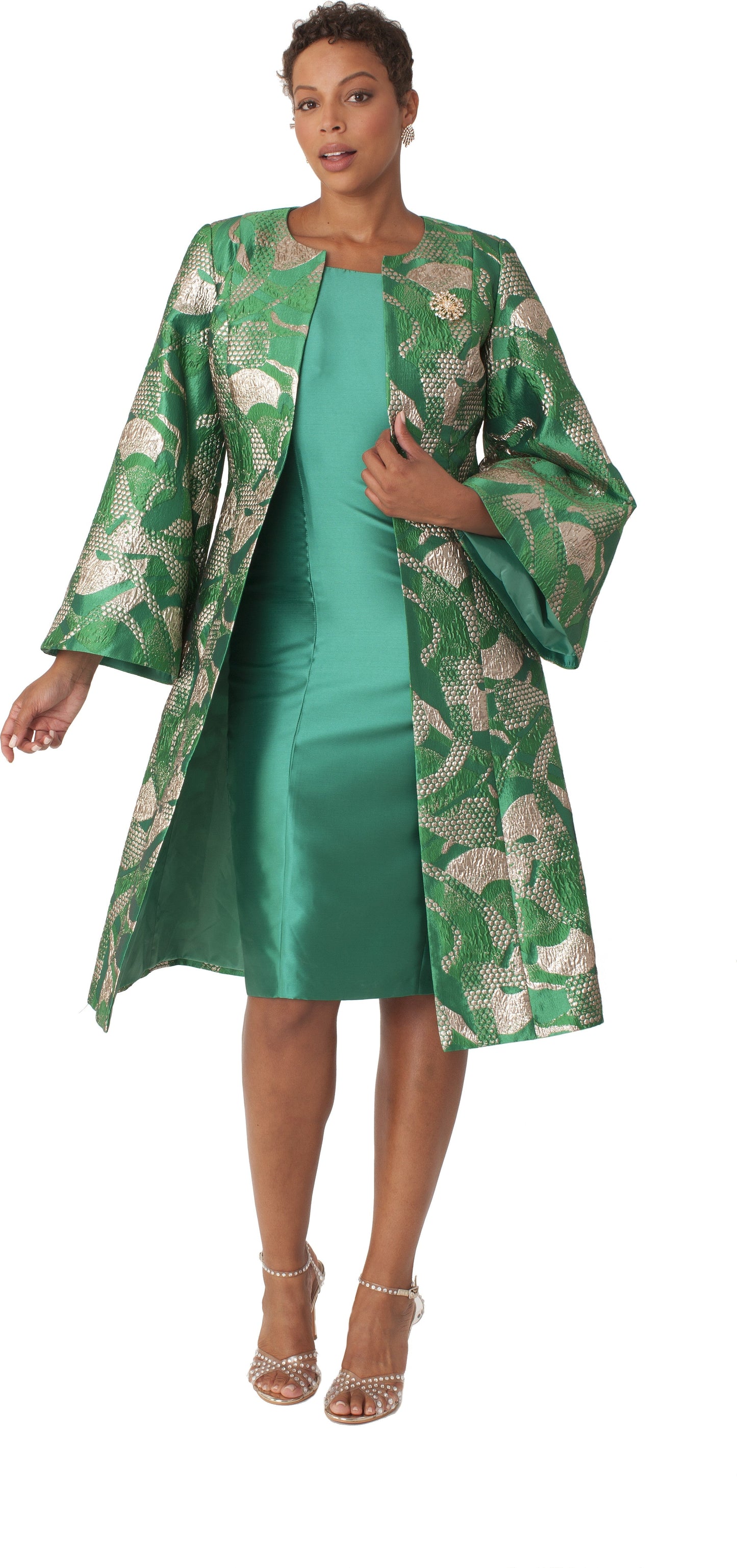Brocade Jacket Dress & Dress Set with Bell Sleeves- 4852