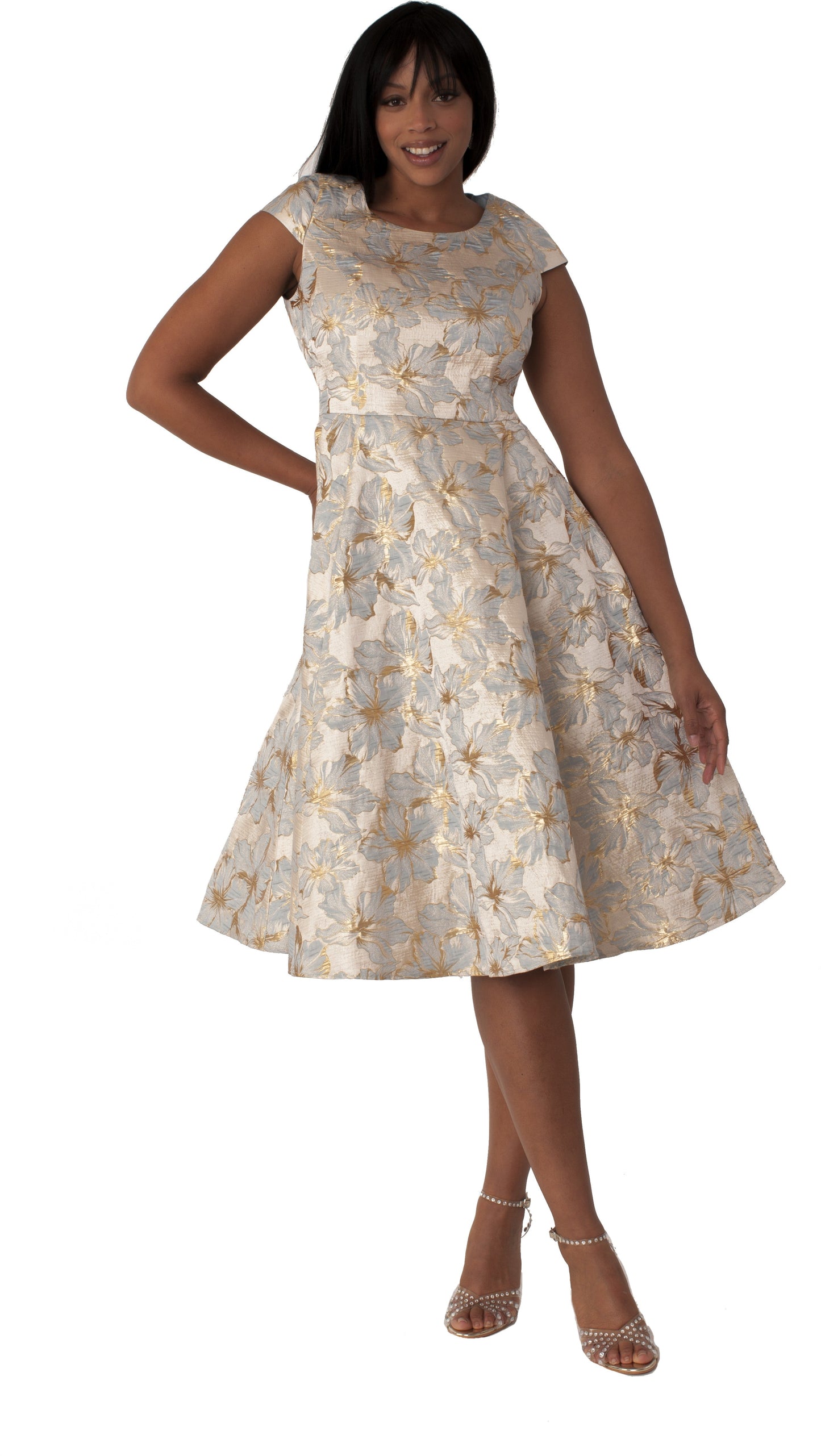 Plus Size Floral Brocade Church Dress with Jacket- 4819W