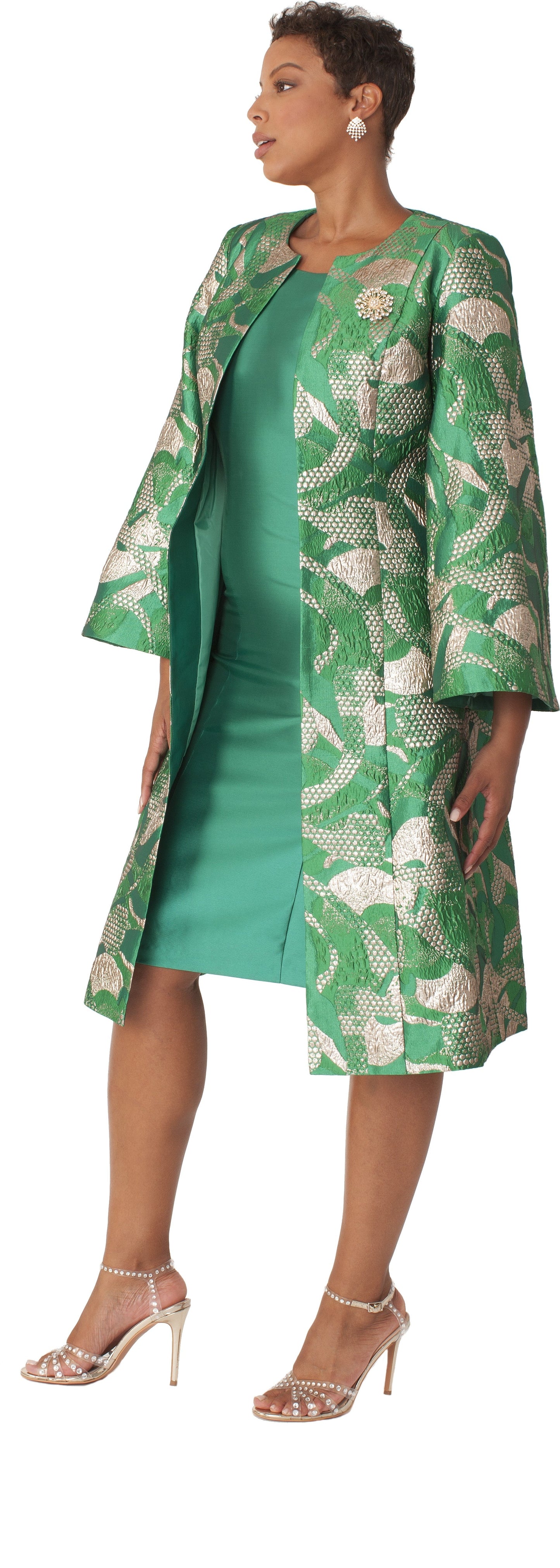 Brocade Jacket Dress & Dress Set with Bell Sleeves- 4852