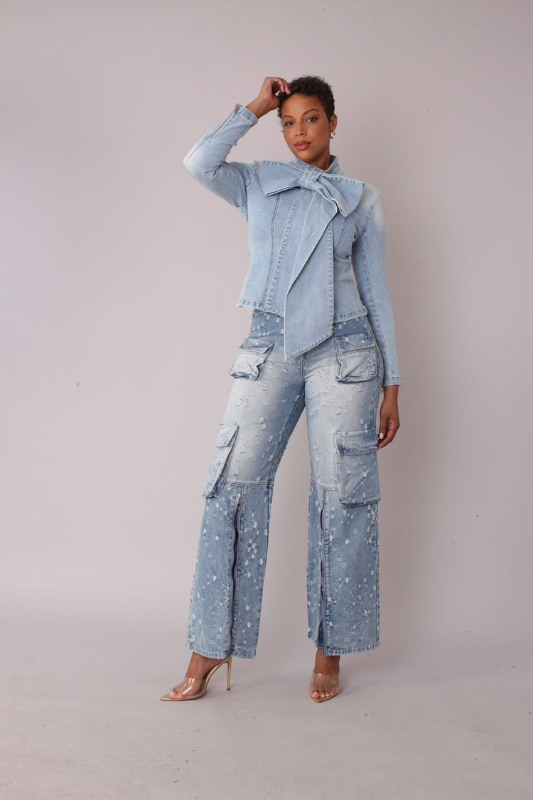 Bow Detail Denim Top - 82417