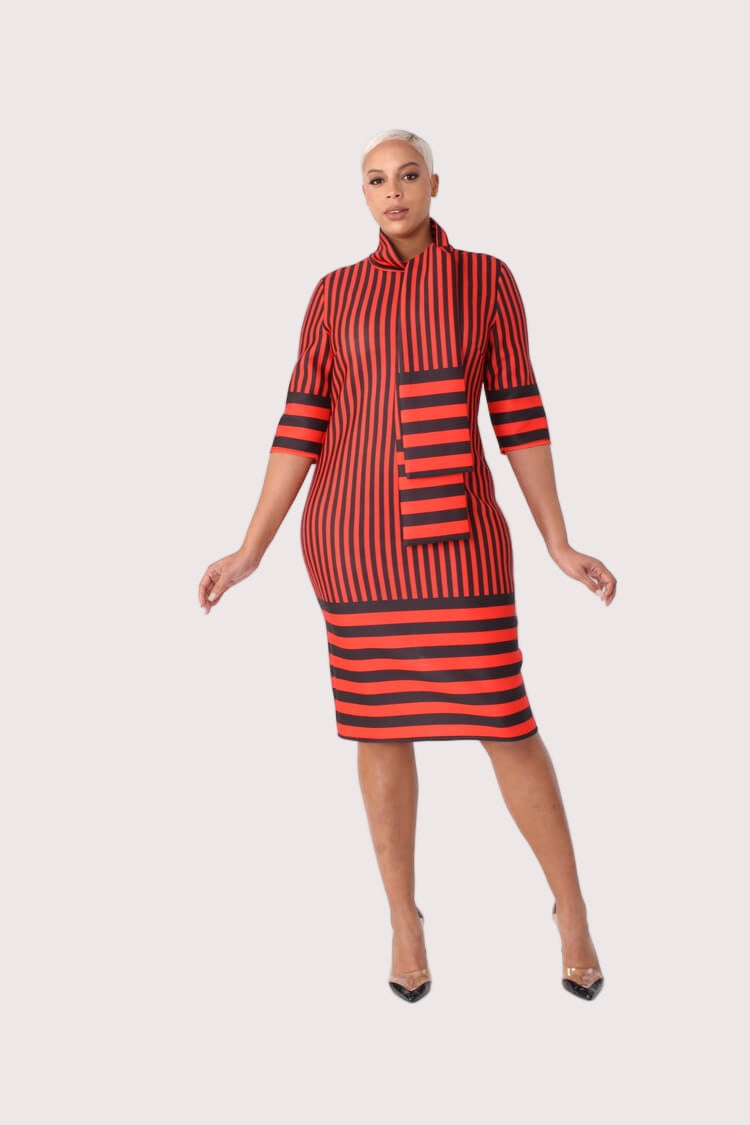 Scuba Striped Bodycon Dress -82059
