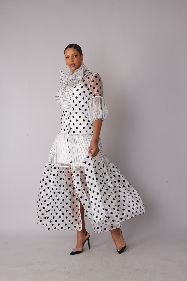 Victorian Polka Dot Tiered Maxi Dress - 82314