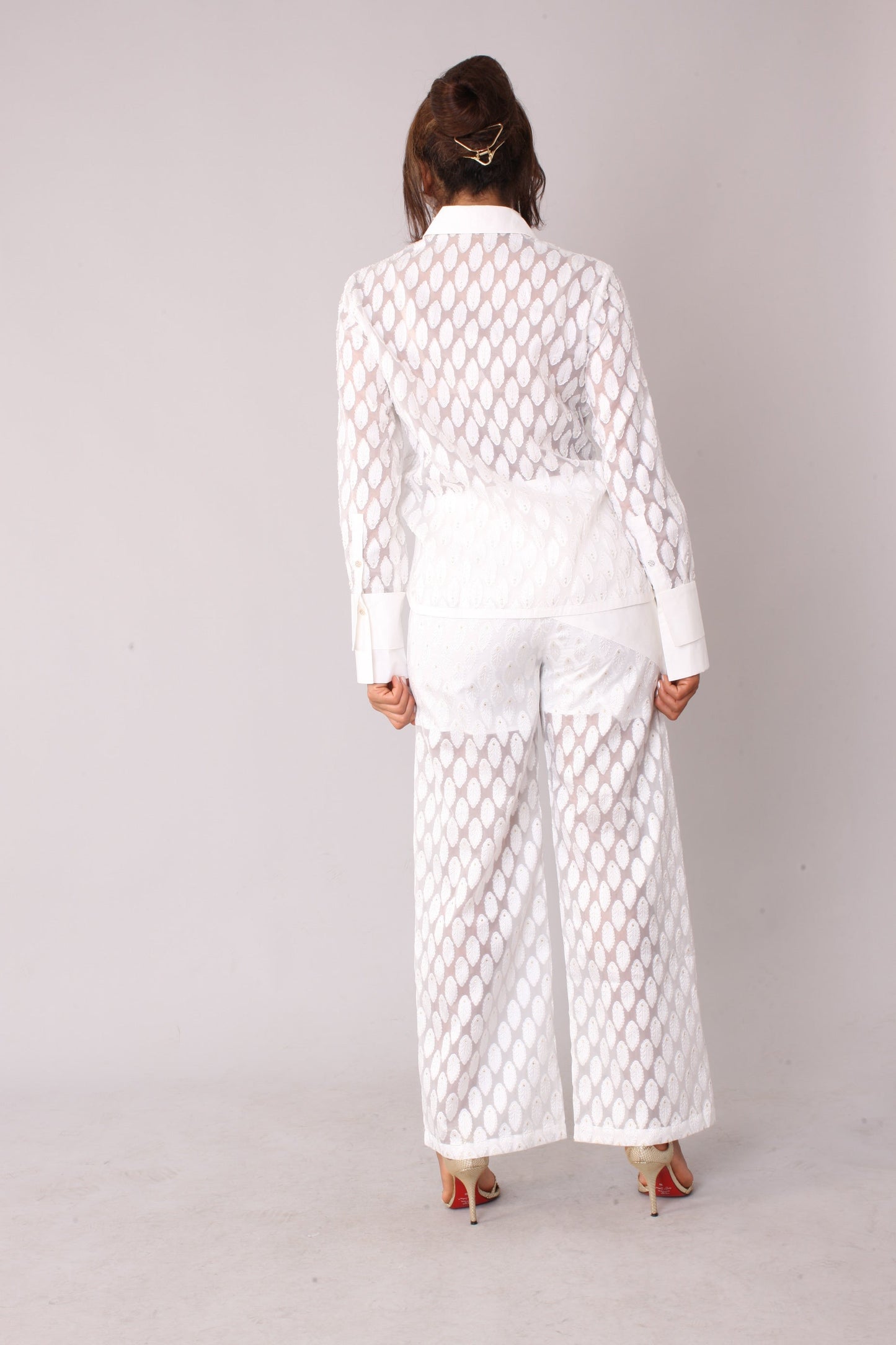 Eyelet Tulle Top 82338 – Feather Pattern Sheer Blouse