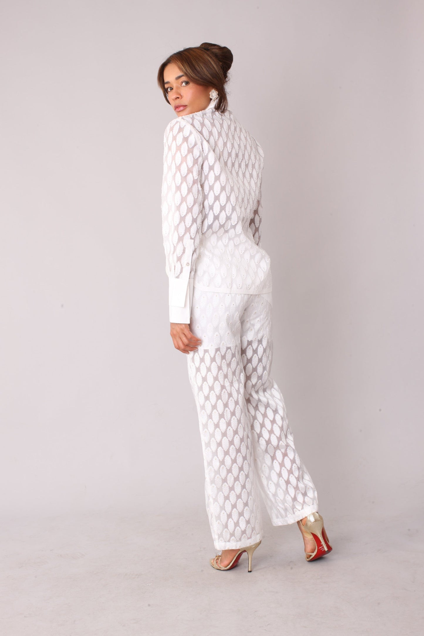 Eyelet Tulle Top 82338 – Feather Pattern Sheer Blouse