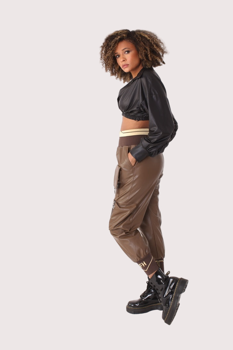 Vegan Leather Cargo Joggers- 81828