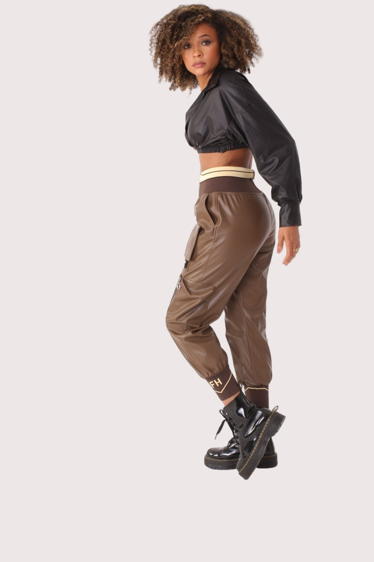 Vegan Leather Cargo Joggers- 81828