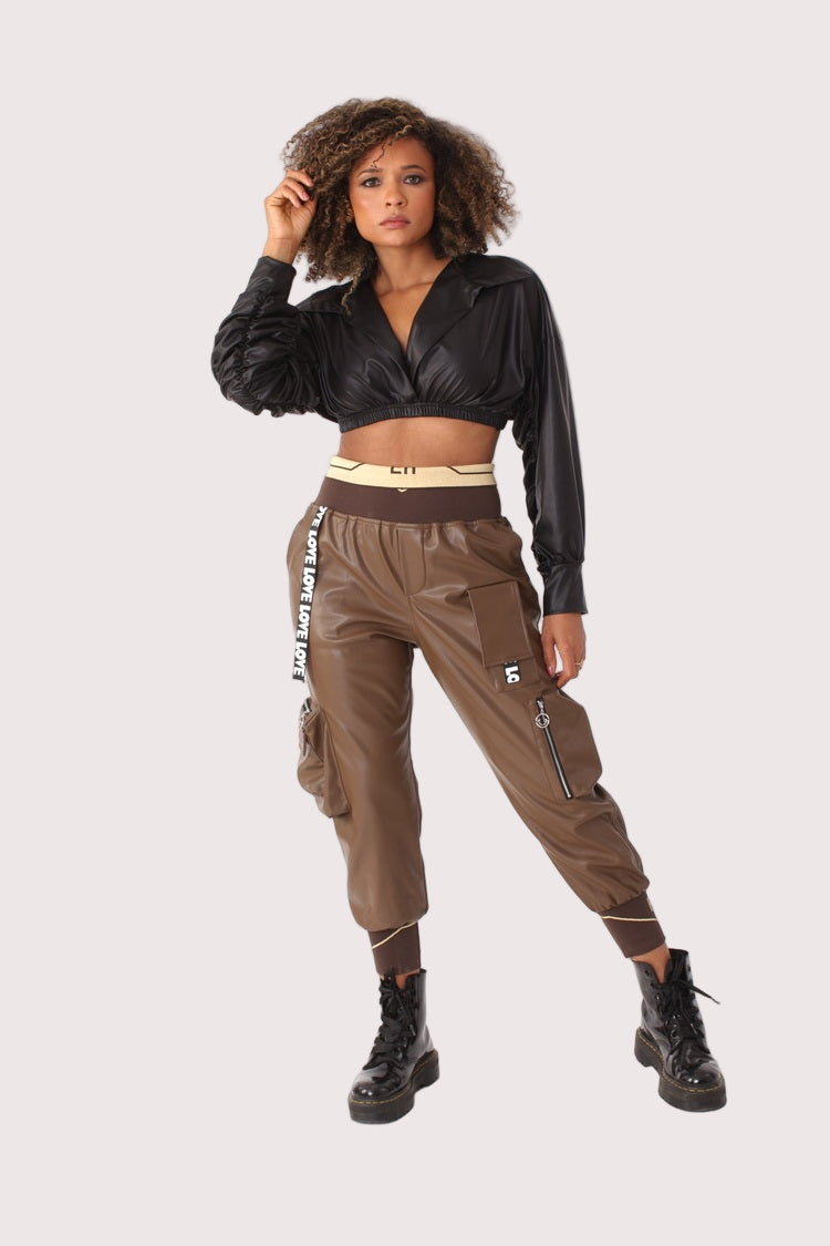 Vegan Leather Cargo Joggers- 81828