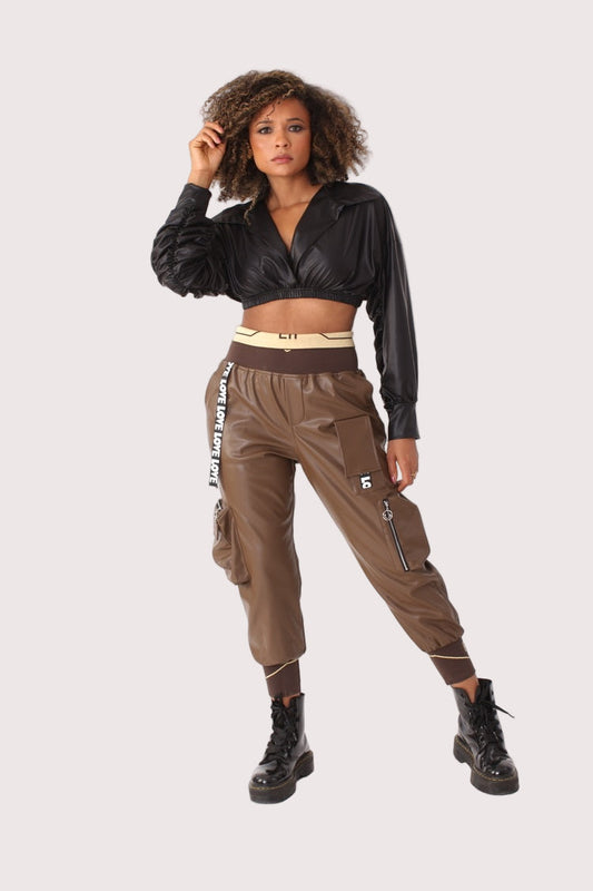 Vegan Leather Cargo Joggers- 81828