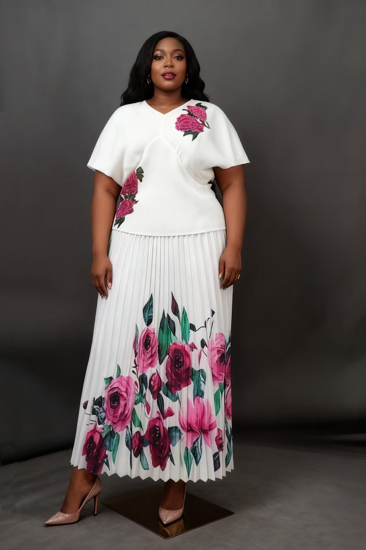 Botanical Elegance Pleated Skirt Set - 83025