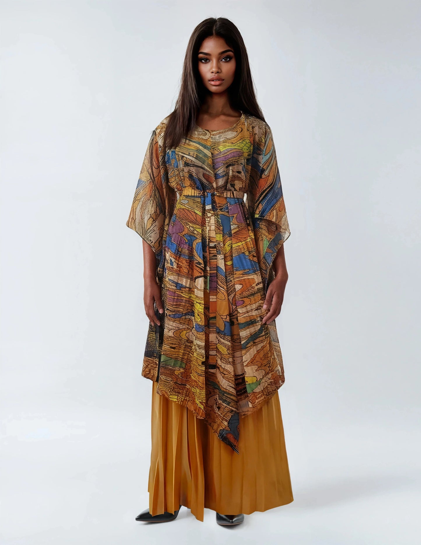 Abstrac Pleated Kimono Pant Set - 82950