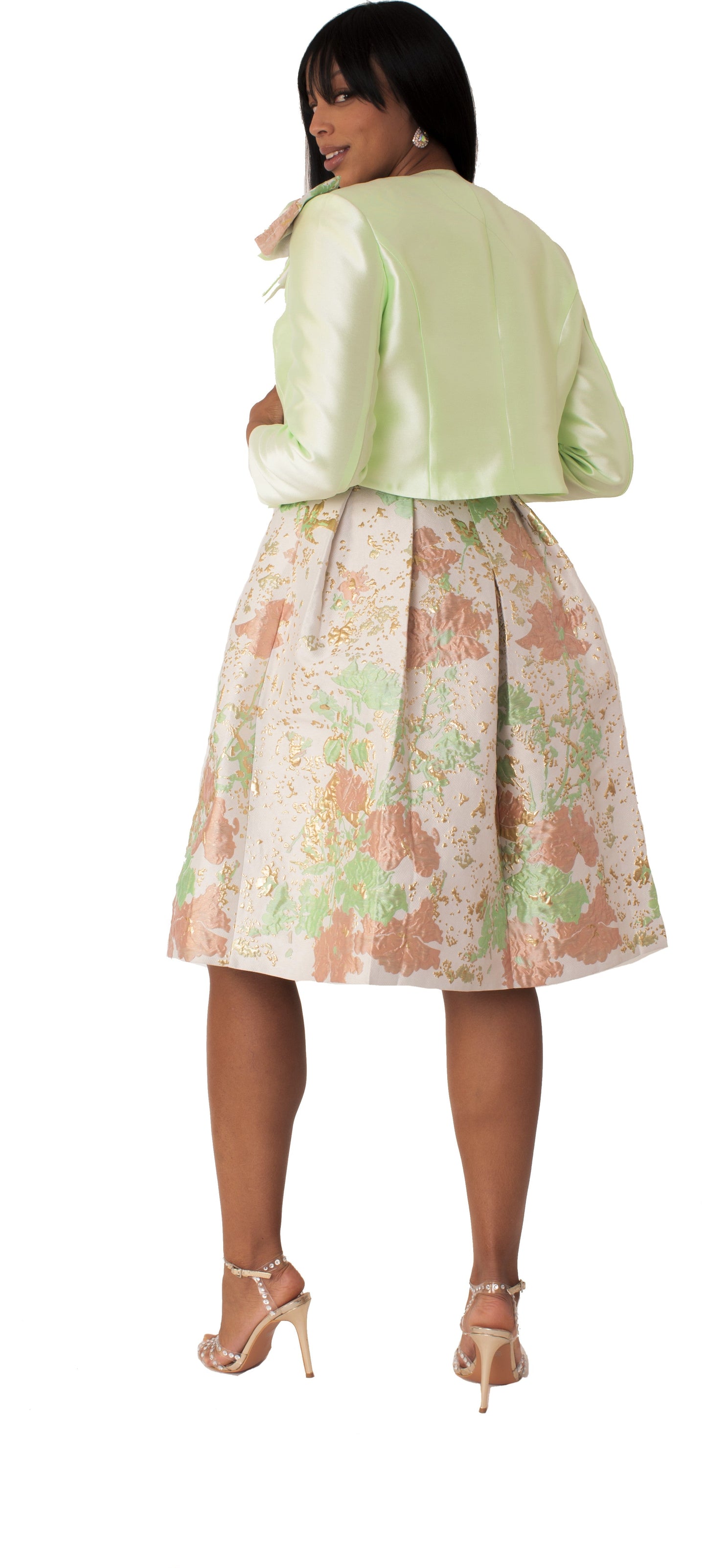Brocade Dress Set with Jacket & Brooch