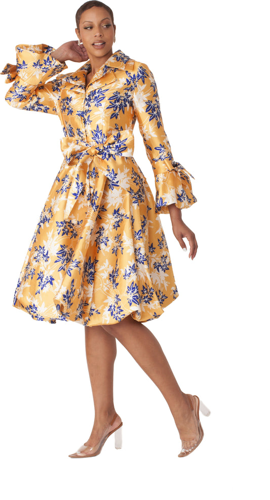 Yellow Floral Fit Flare Dress-9709