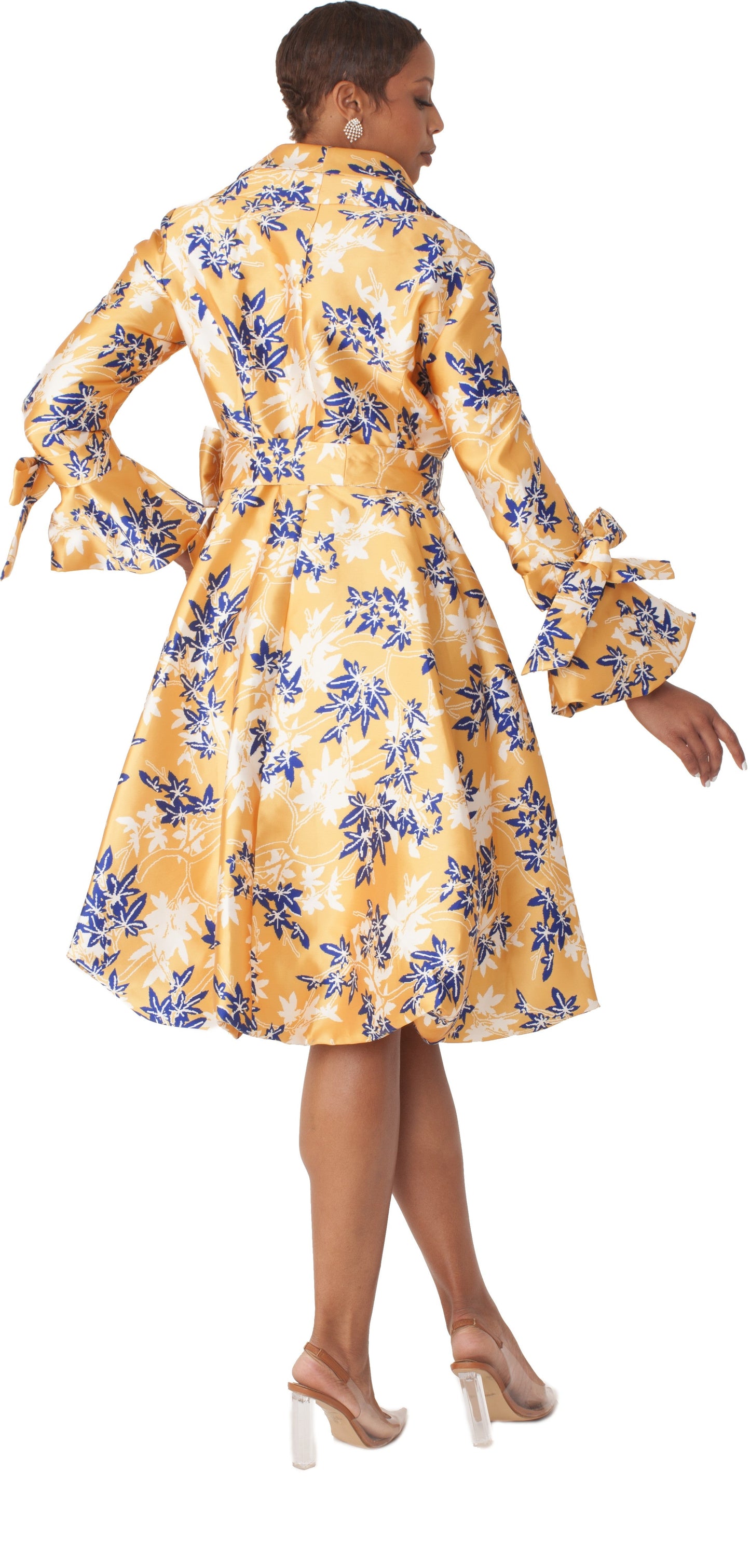 Yellow Floral Fit Flare Dress-9709