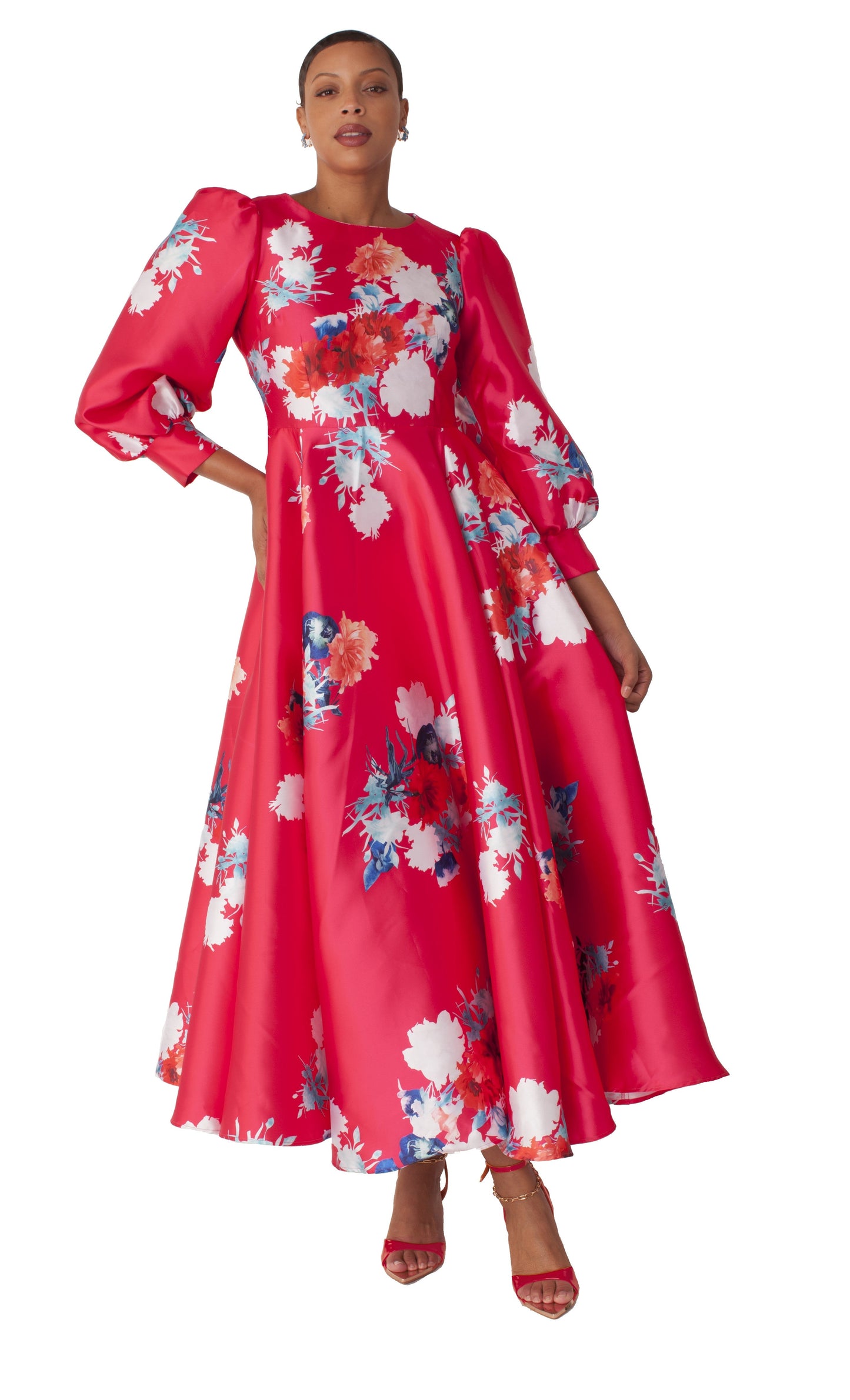 Elegant Long Dress with Bishop Sleeves - 4820
