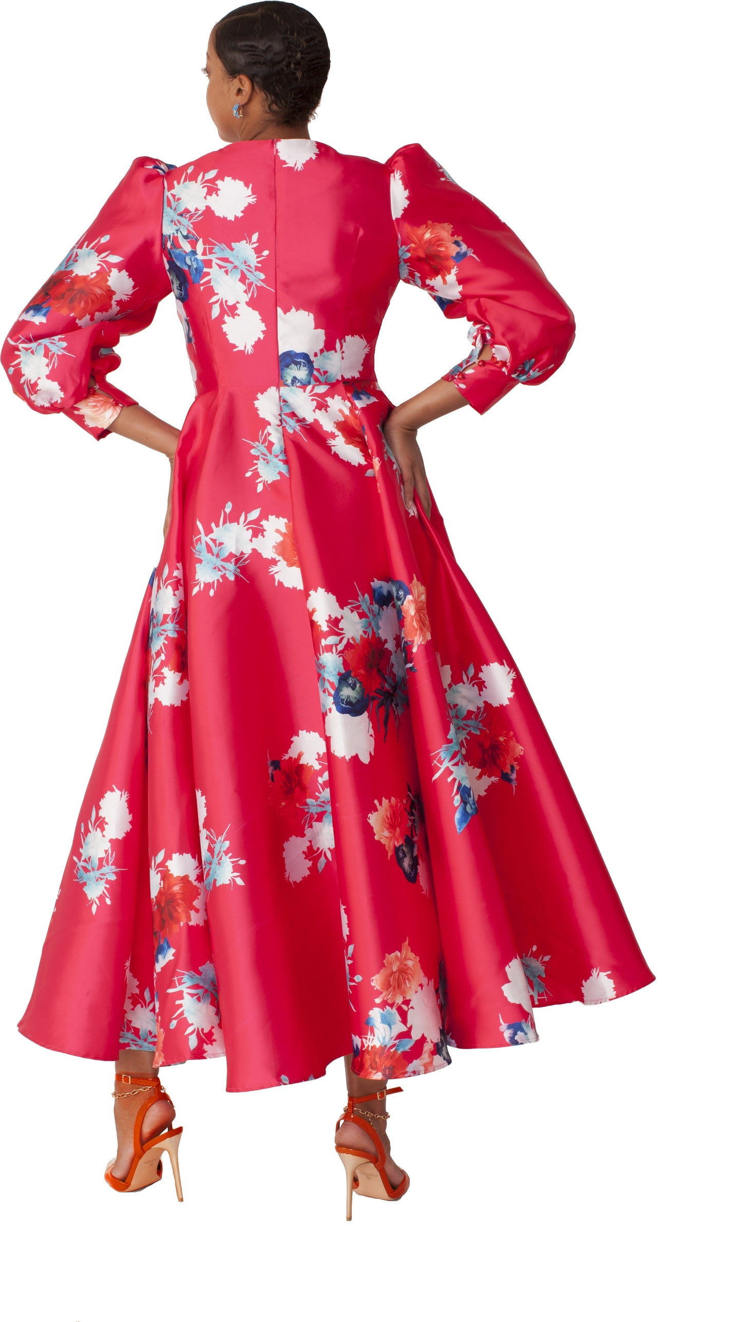 Elegant Long Dress with Bishop Sleeves - 4820