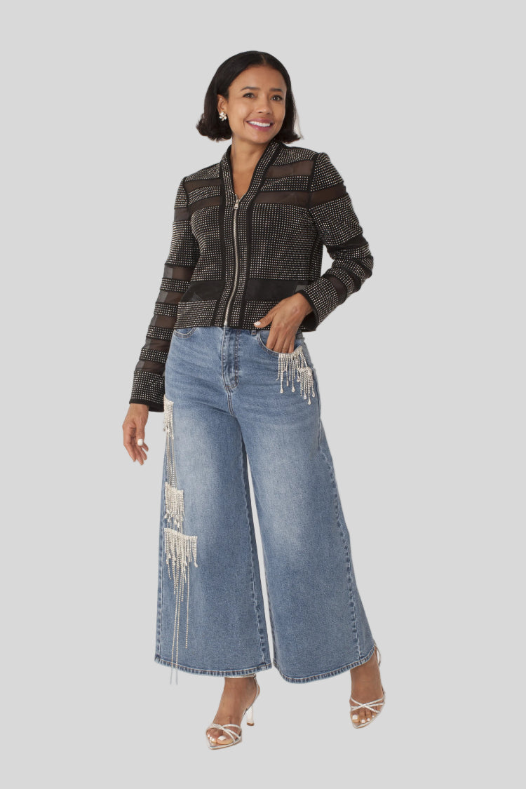 Mesh Rhinestones Jacket -82524