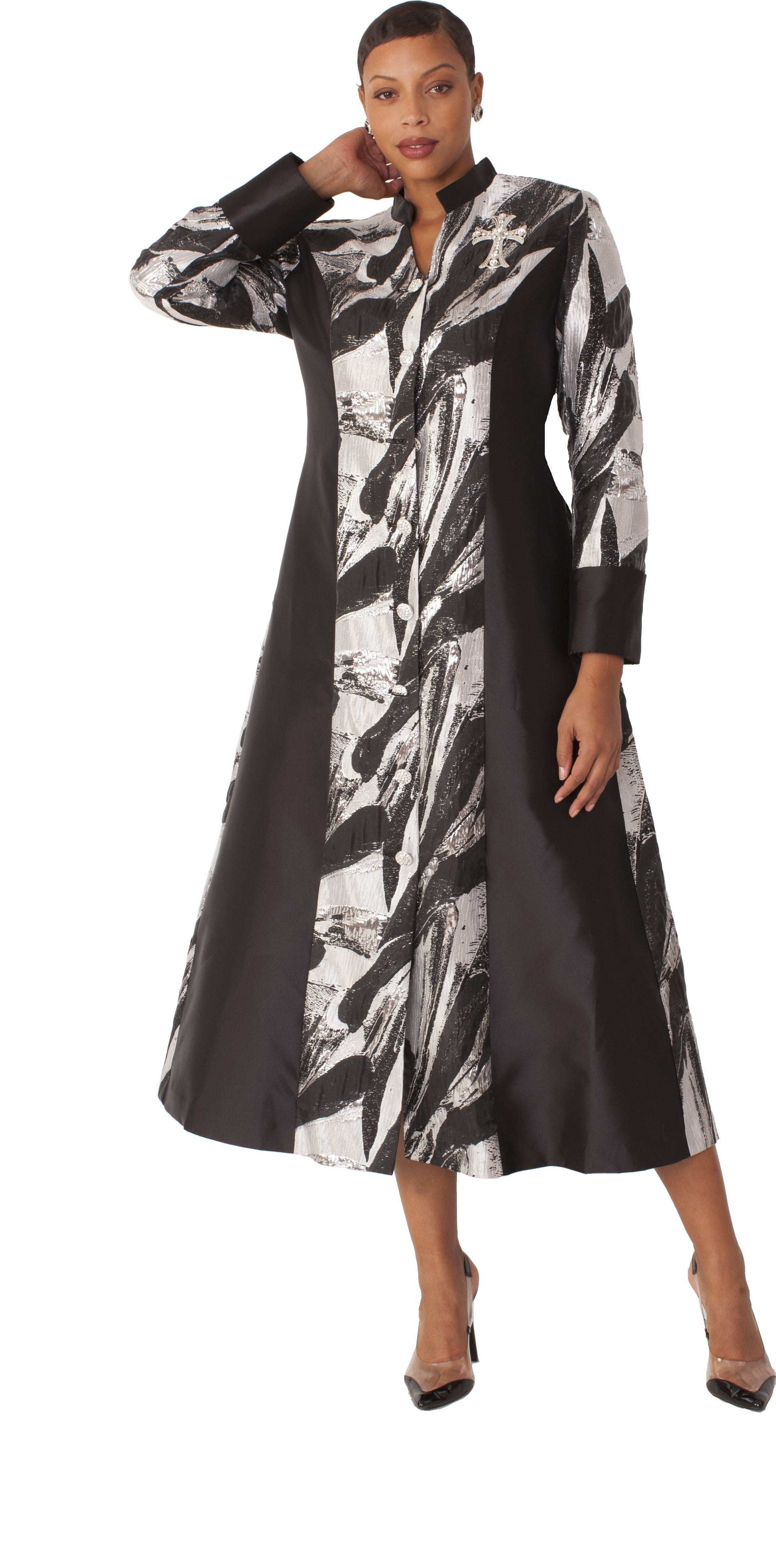 Plus Size Brocade Clergy Robe with Cross Brooch