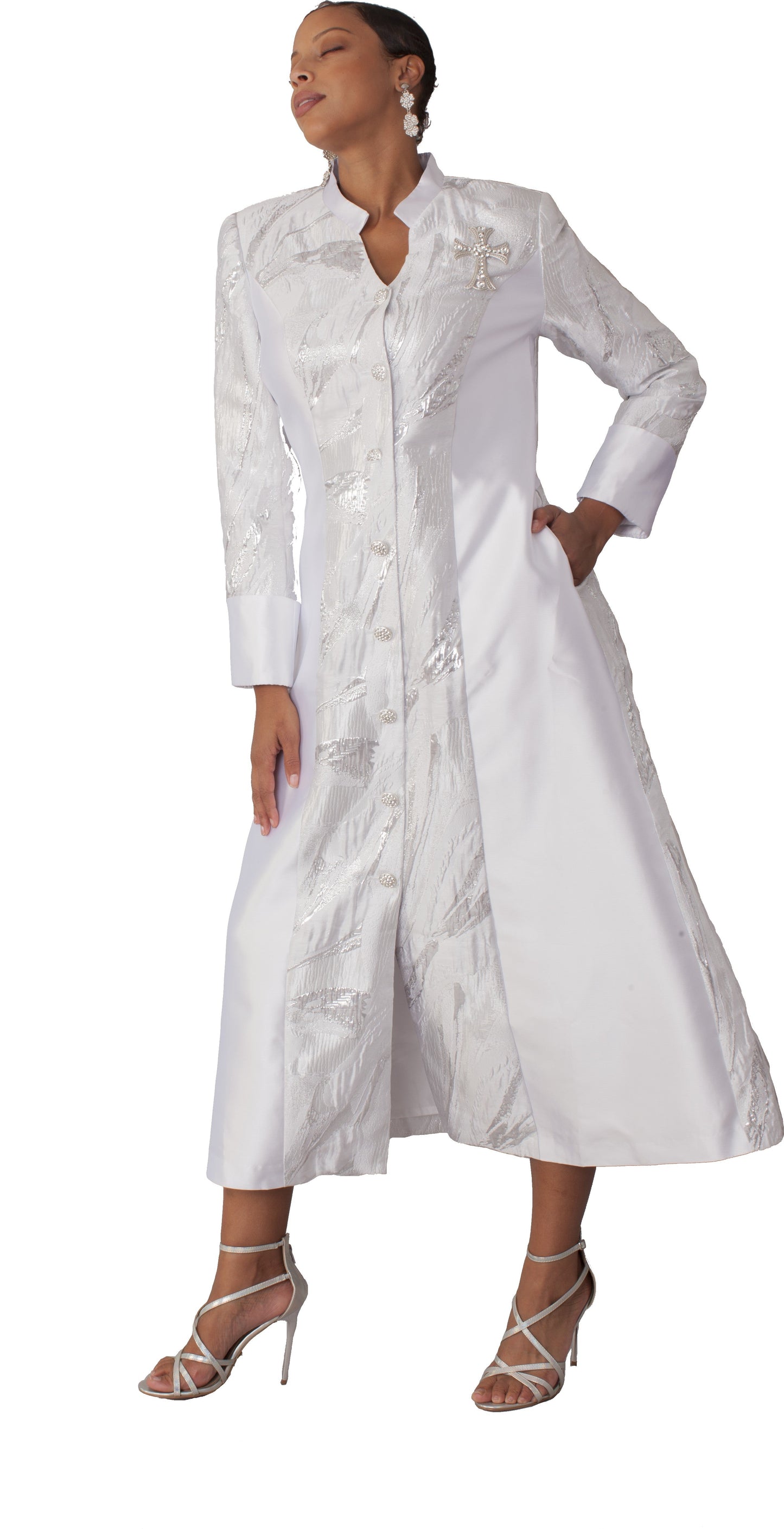 Plus Size Brocade Clergy Robe with Cross Brooch