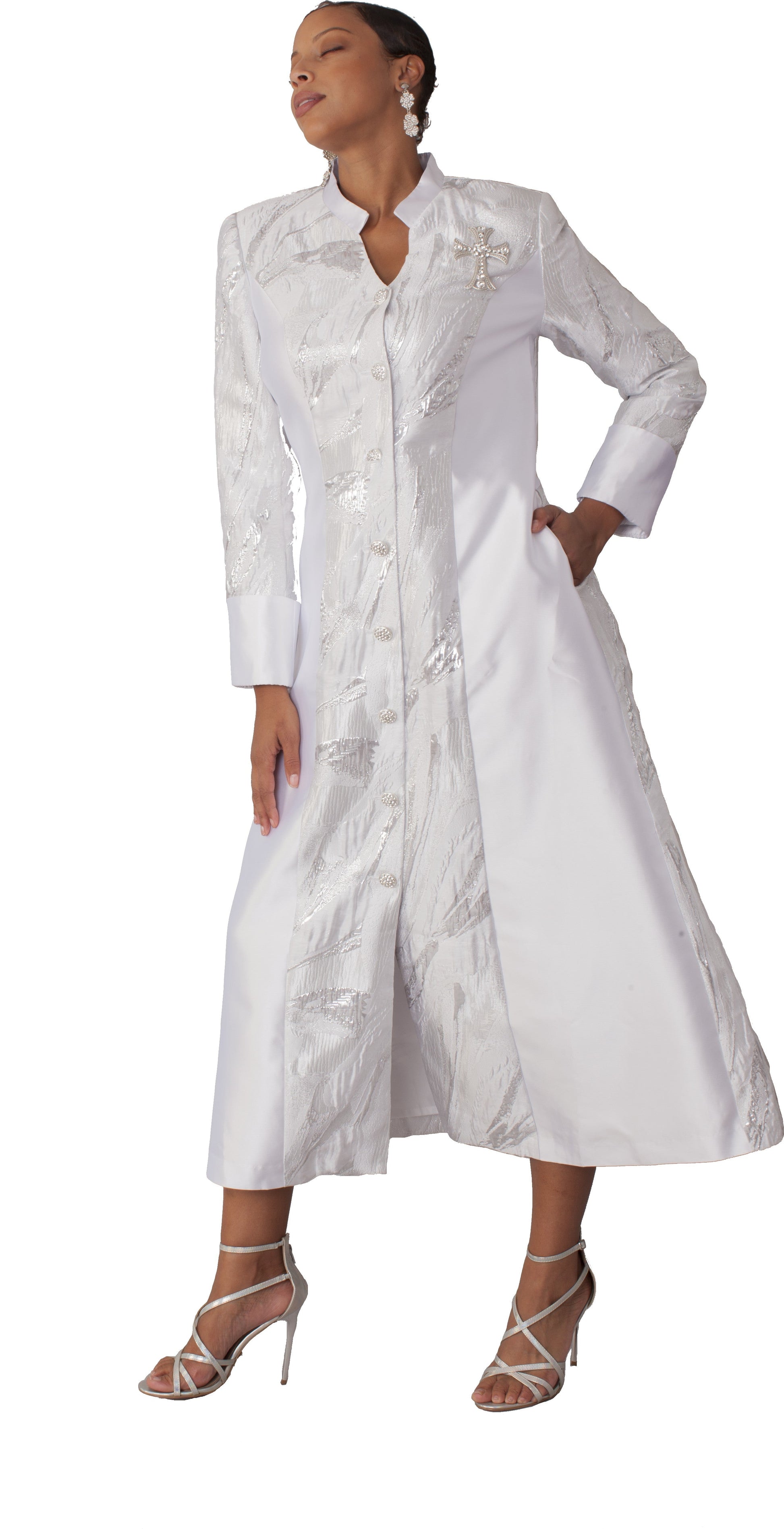 Plus Size Brocade Clergy Robe with Cross Brooch